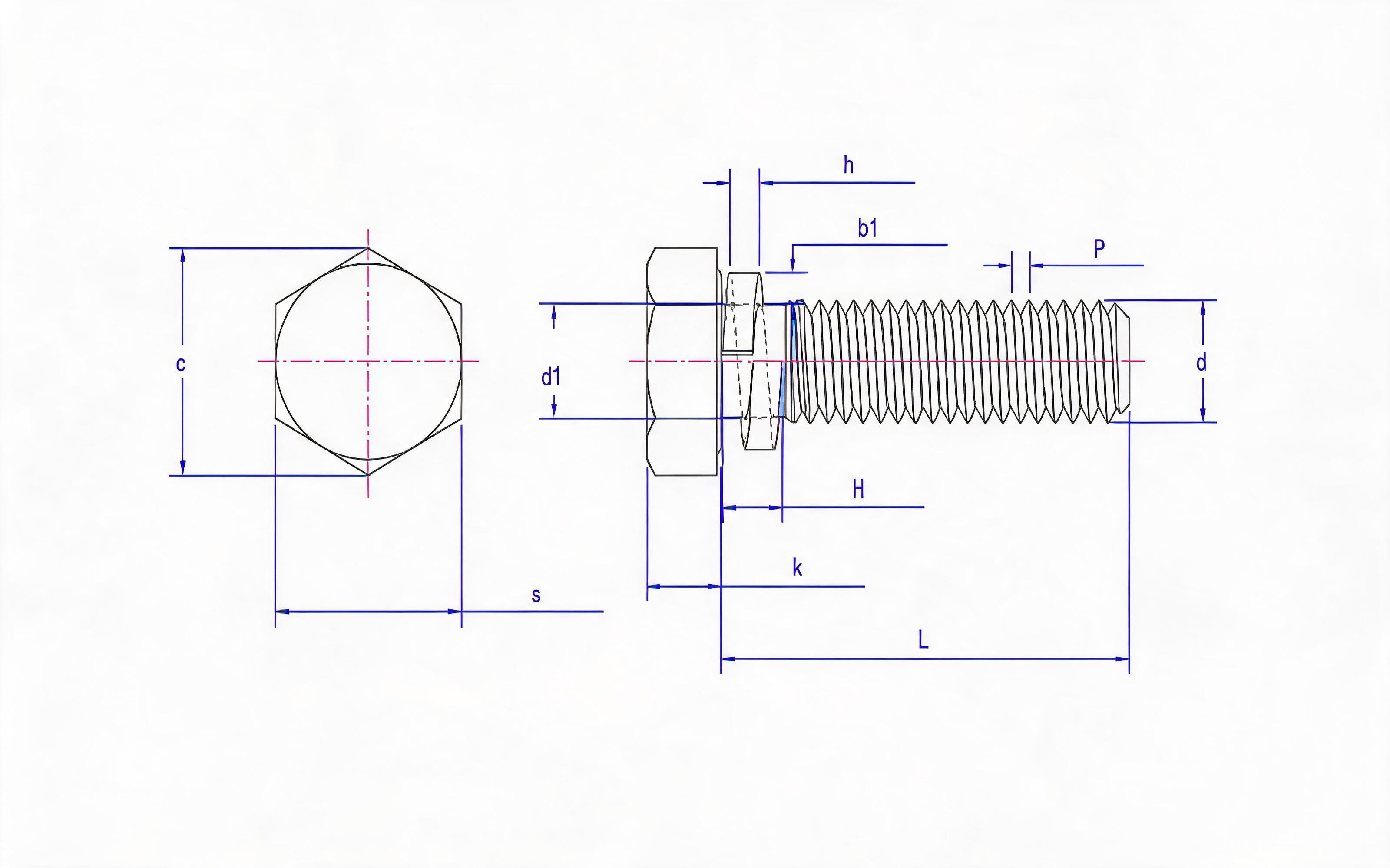 Hexagon bolt and spring washer combination Standard Drawing