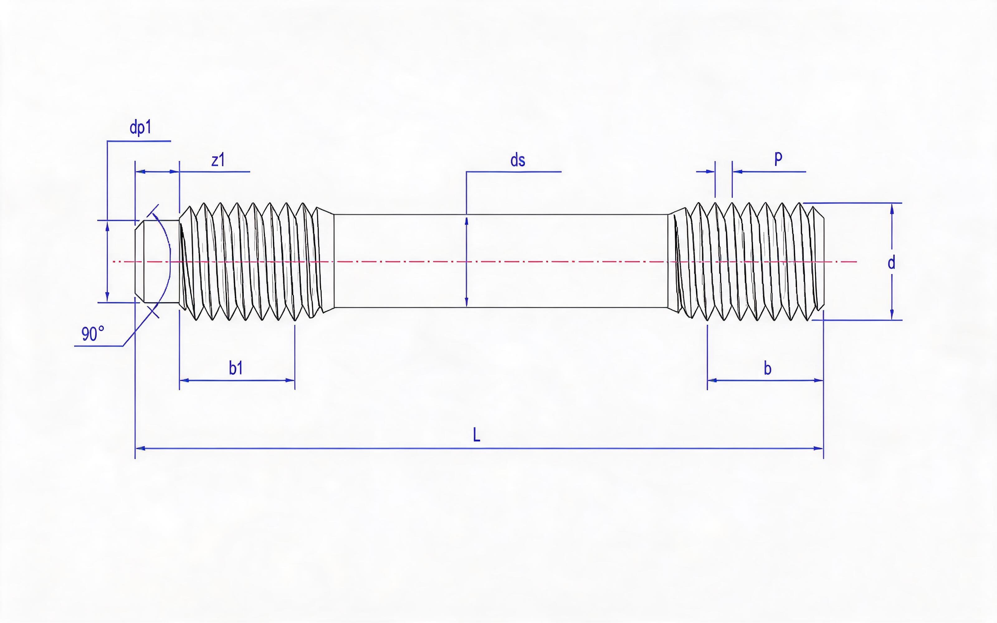 Type F and Type S Double-head Short Thread Studs (d ≤ 56mm) Table 2 Standard Drawing