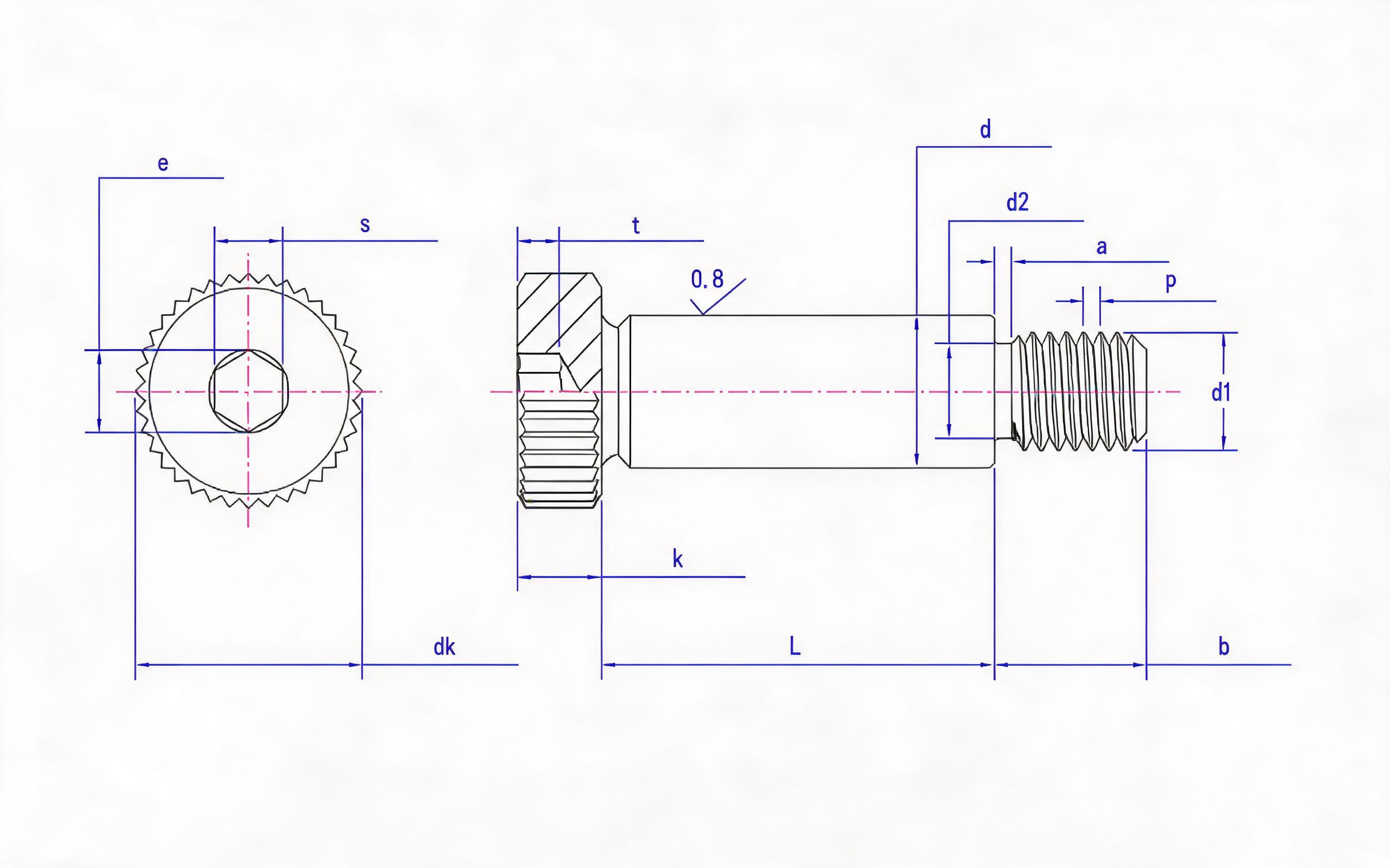 Knurled hexagon socket head shoulder screw Standard Drawing