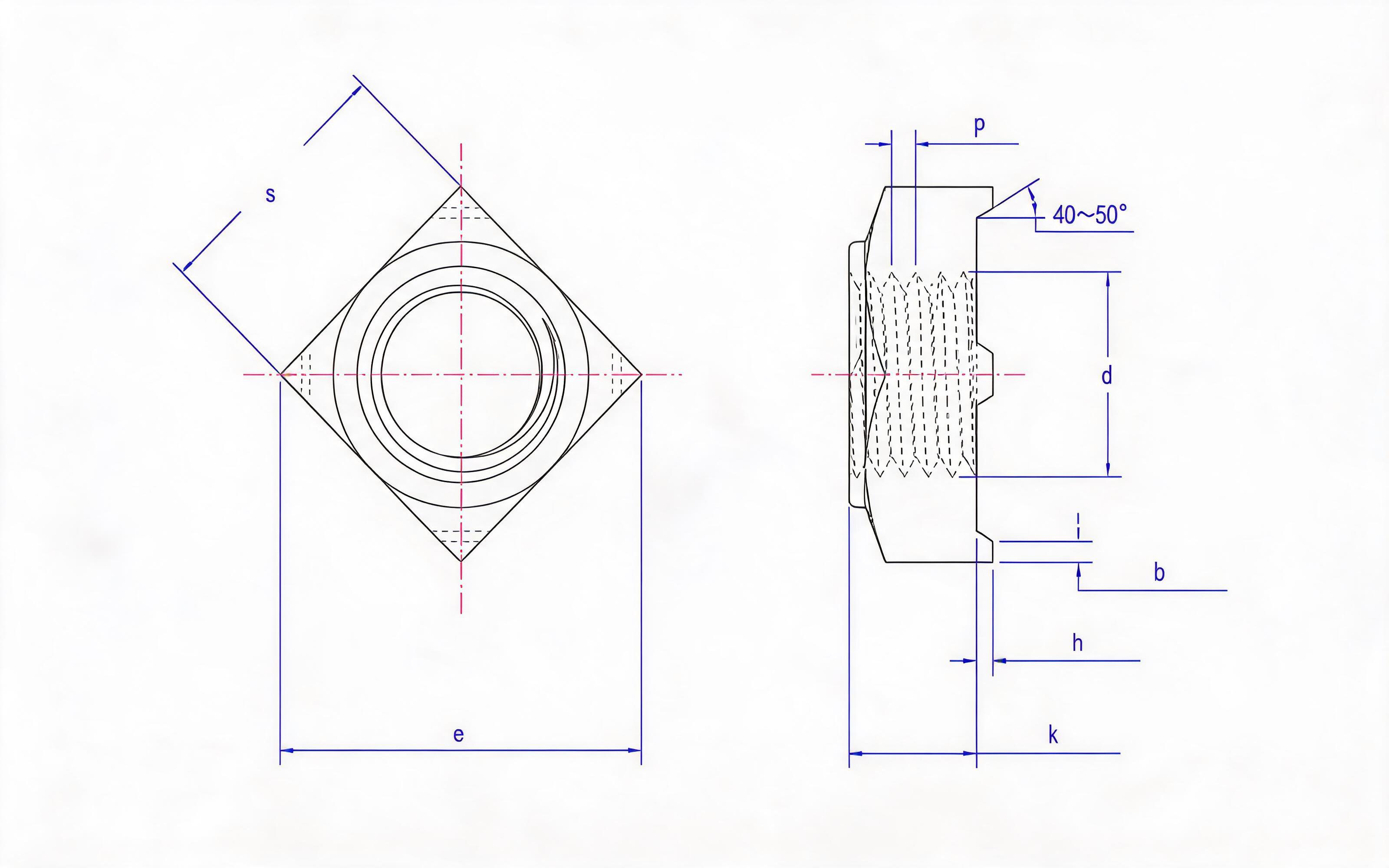 Welded square nut (Type A) Standard Drawing