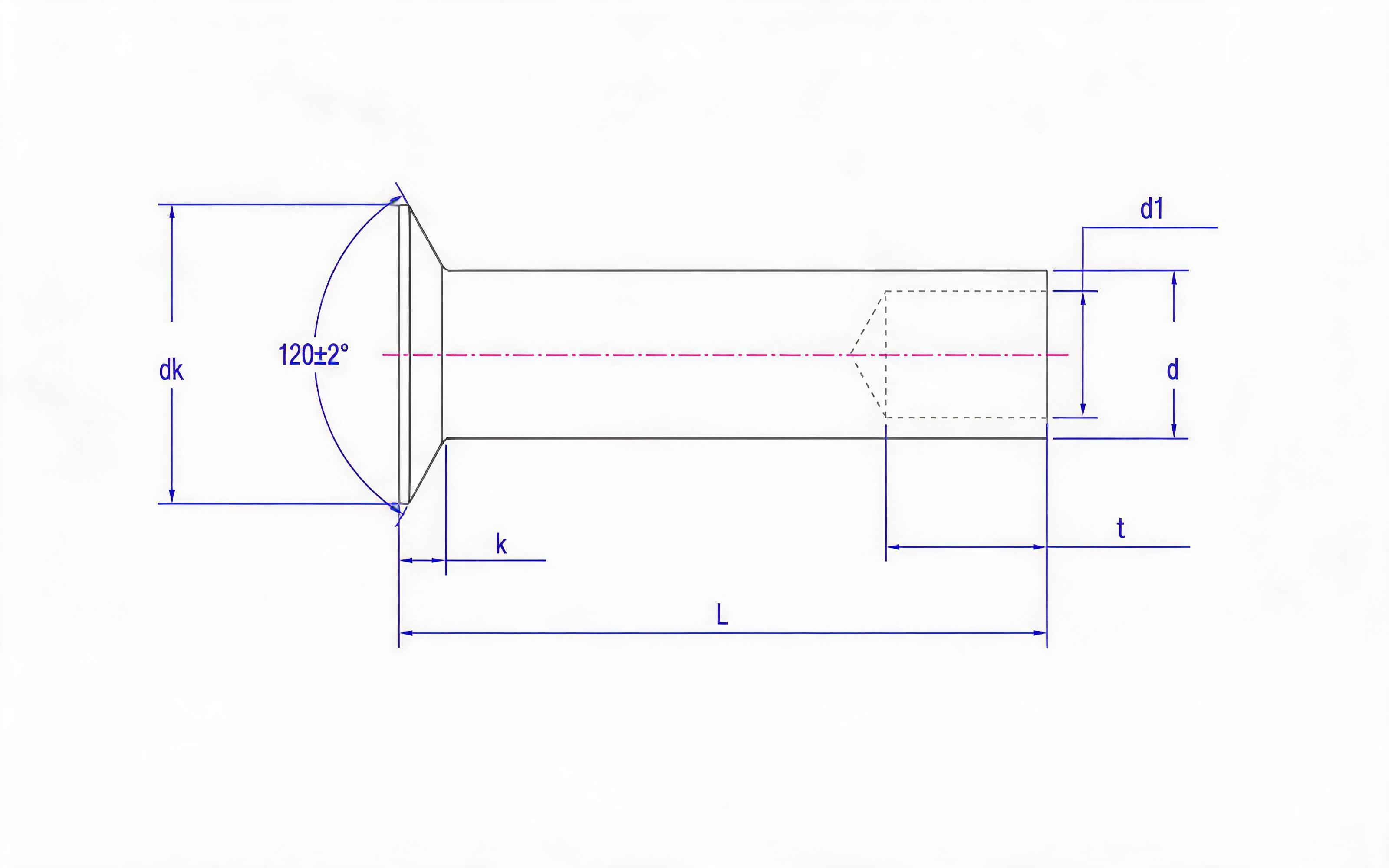 Countersunk head semi-hollow rivet (non-ferrous metal) Standard Drawing