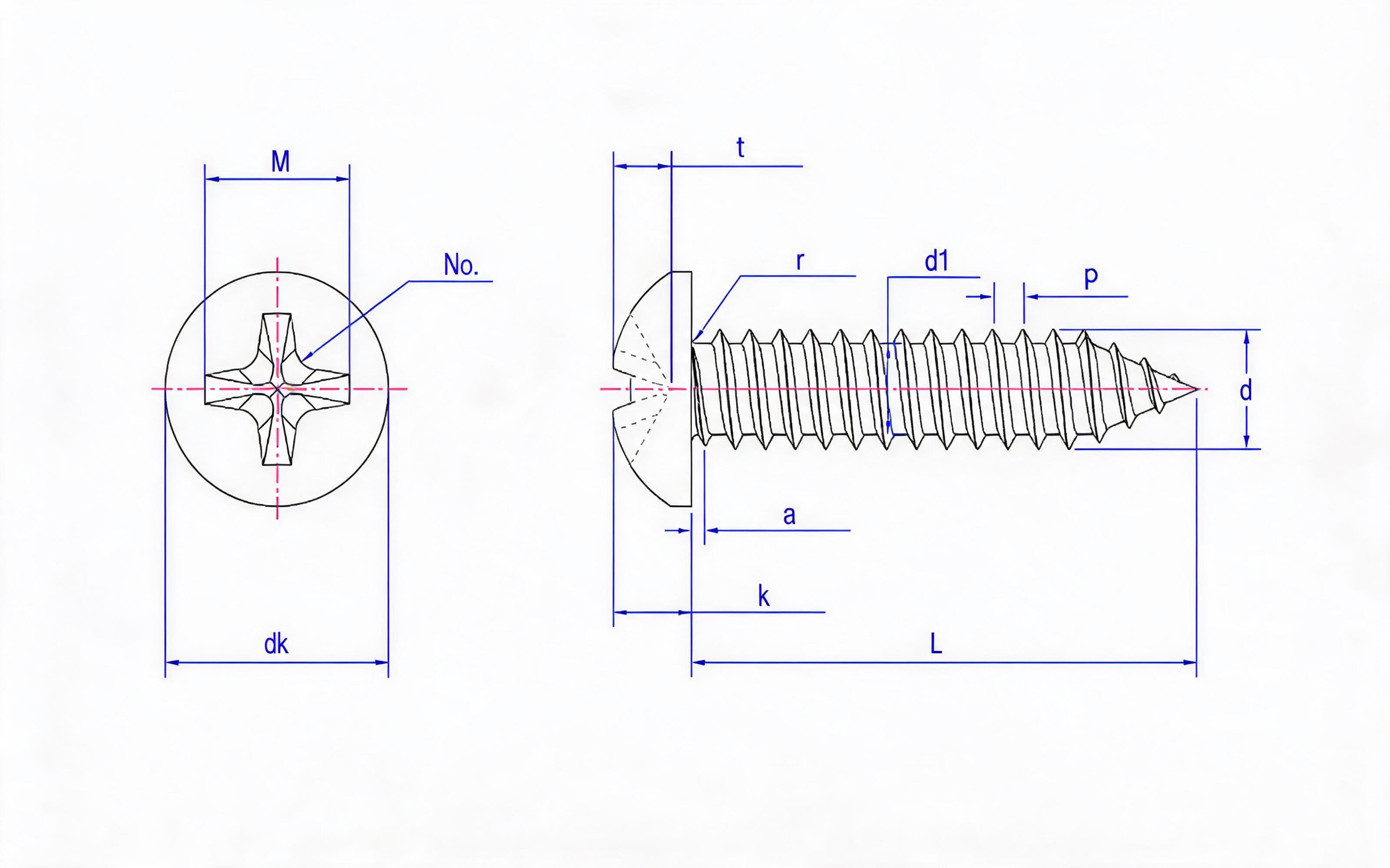 Cross recessed panhead self-tapping screw Type C Standard Drawing
