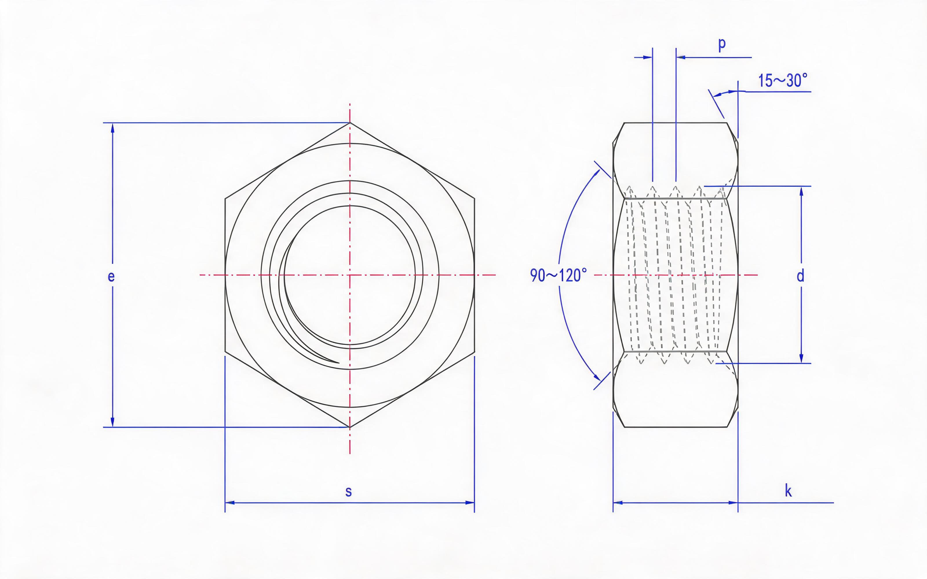 Type 2 hexagon nut Standard Drawing