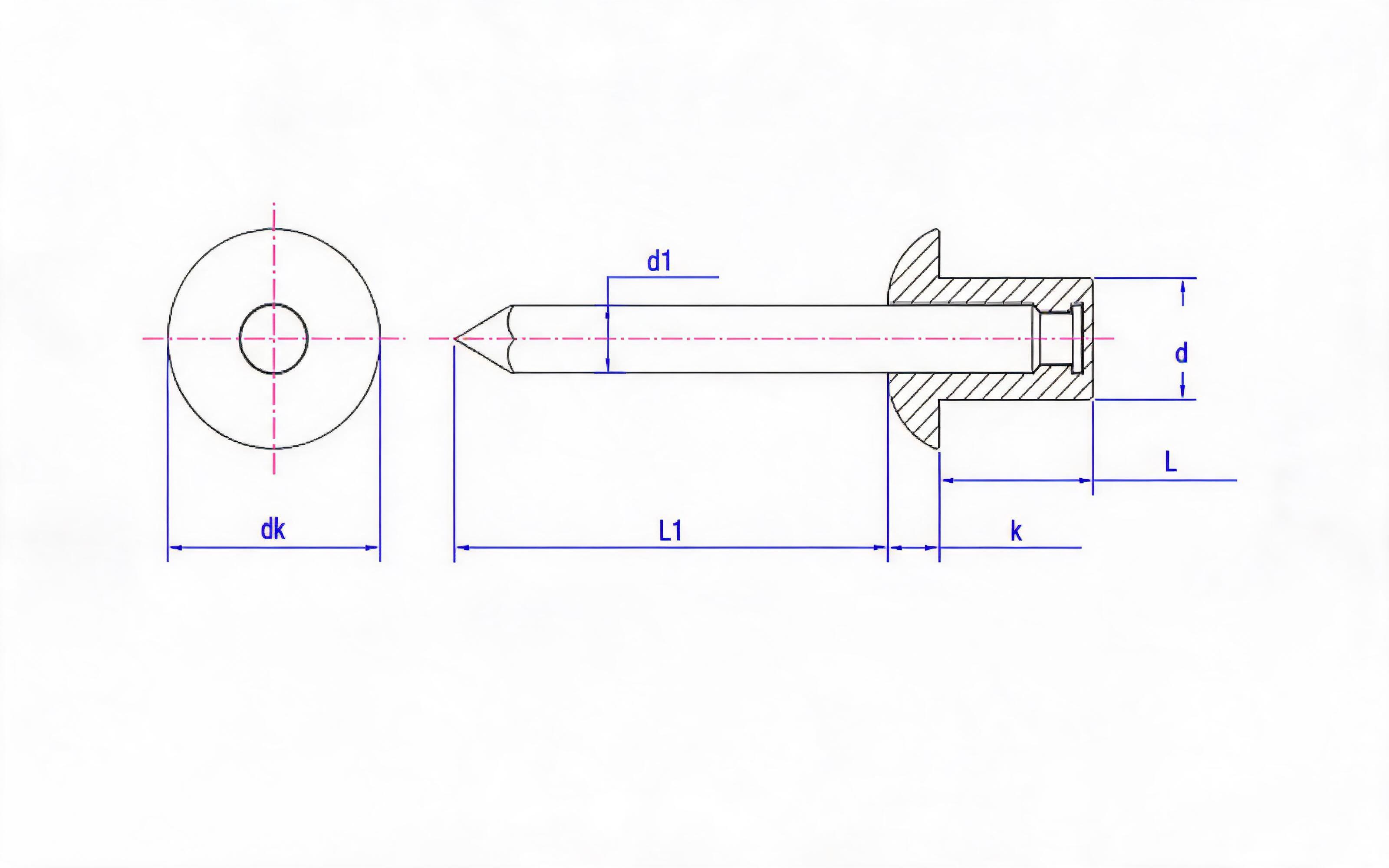 Blind round head pop rivet Standard Drawing