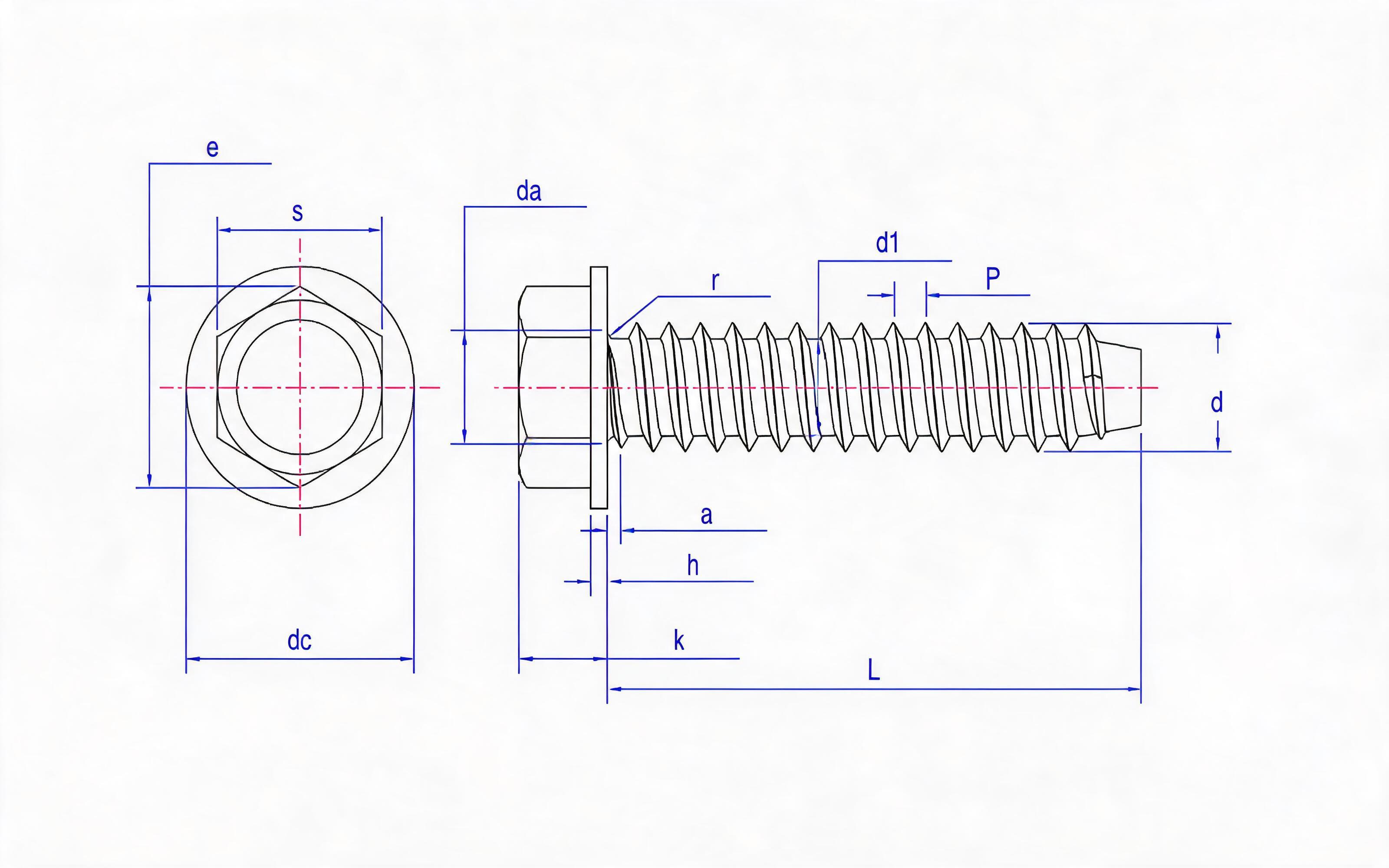 Hexagon flange self-tapping screw type F Standard Drawing