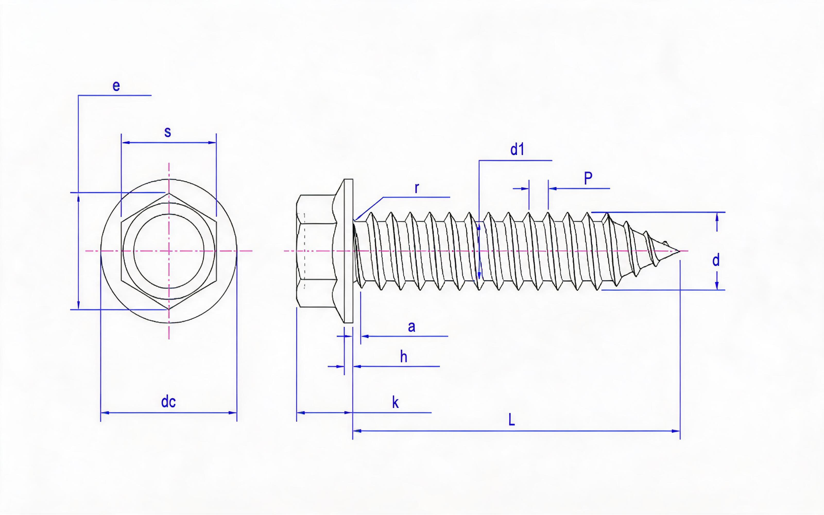 Hexagon flange self-tapping screw type C Standard Drawing