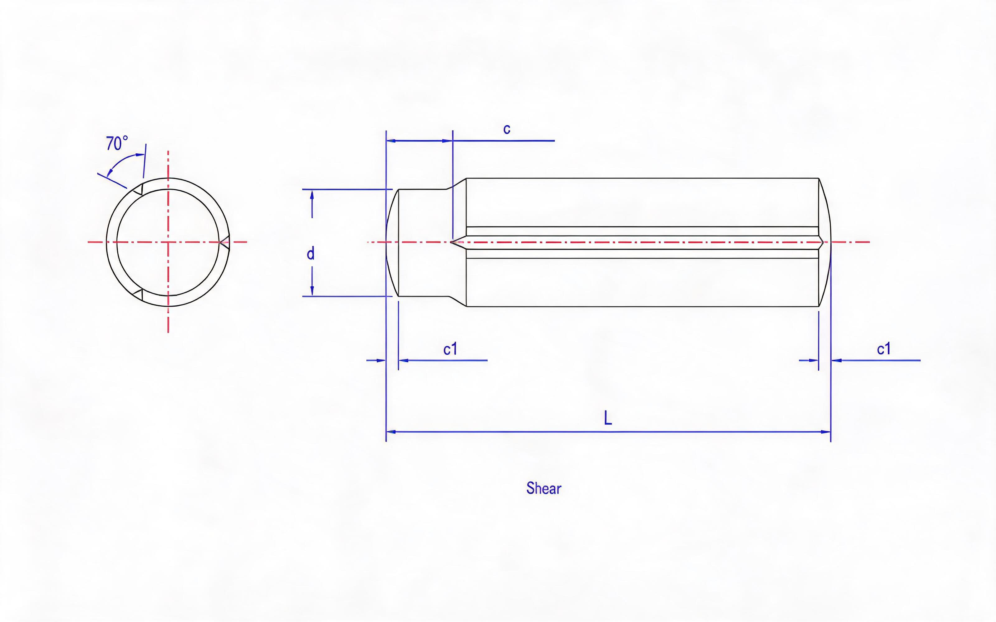 Grooved pin with guide rod and full-length parallel groove (Type A) Standard Drawing