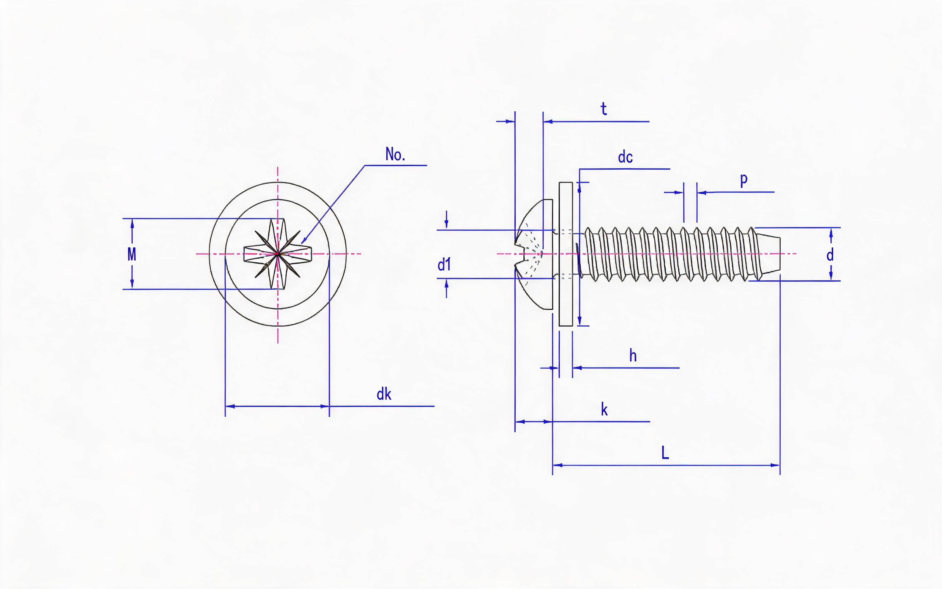 Combination of cross recessed panhead self-tapping screw and flat washer Type F Standard Drawing