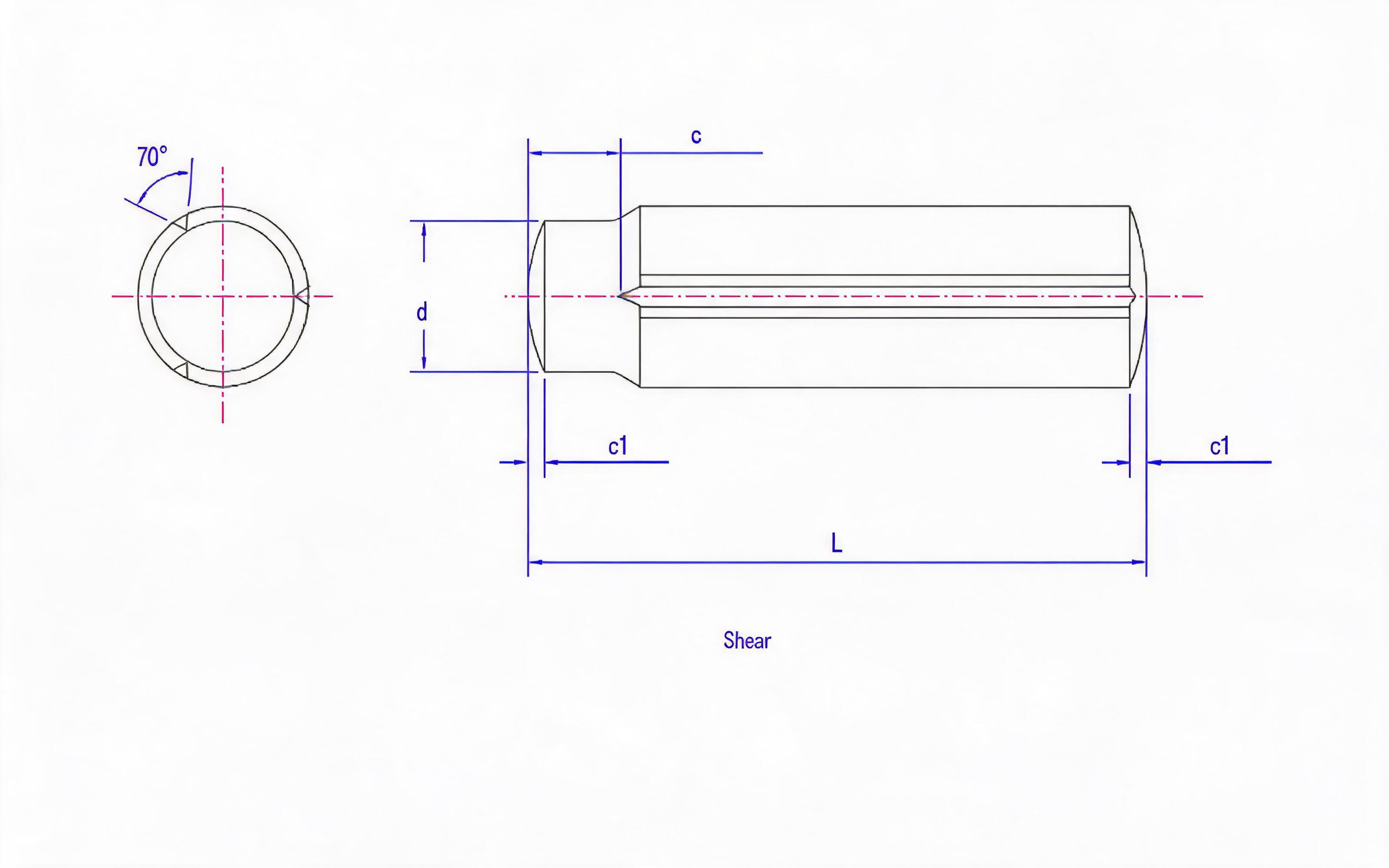 Grooved pin with guide rod and full-length parallel groove Standard Drawing