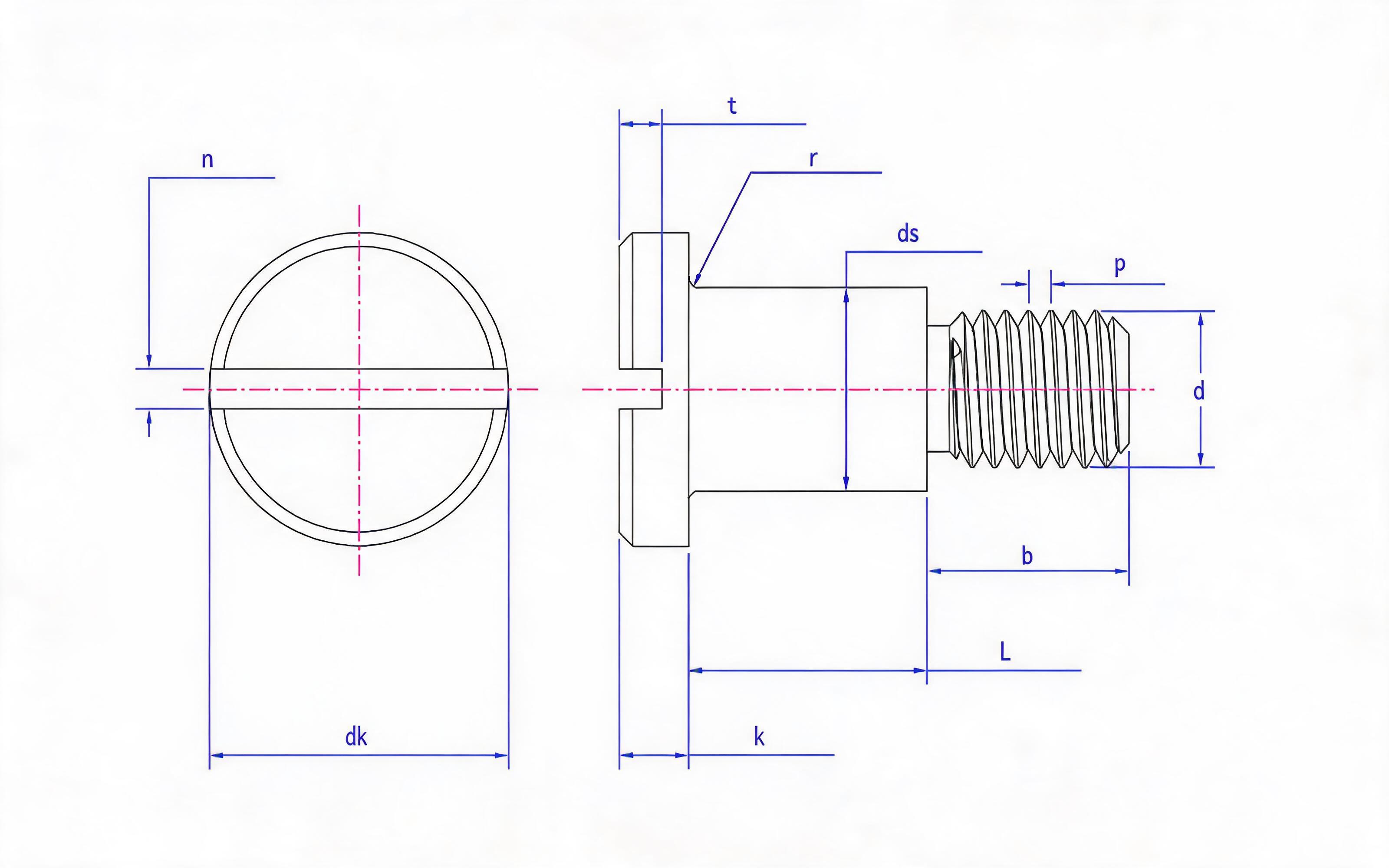 Slotted cheese head step screw Standard Drawing