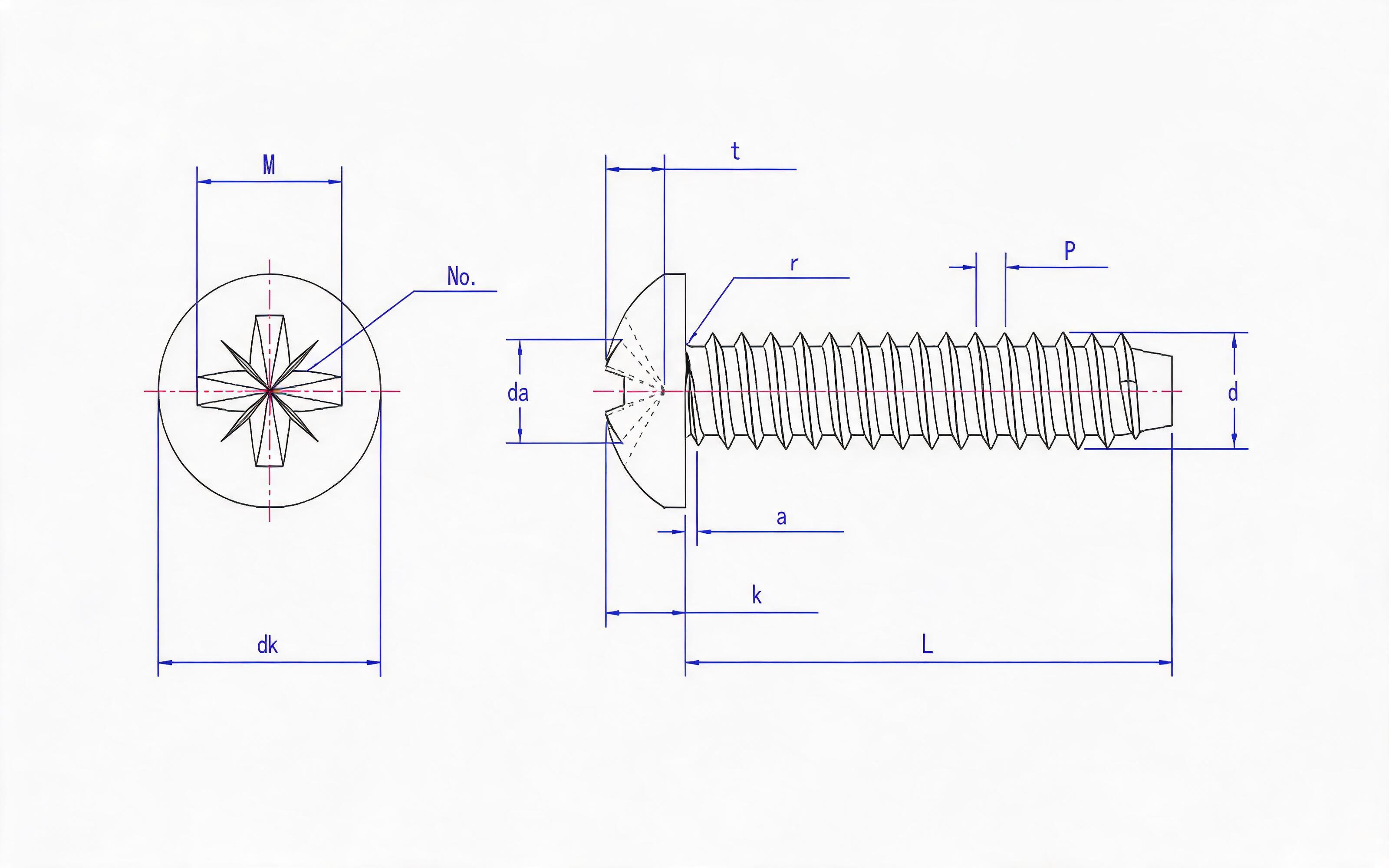 Type F panhead self-tapping screw with herringbone groove Standard Drawing