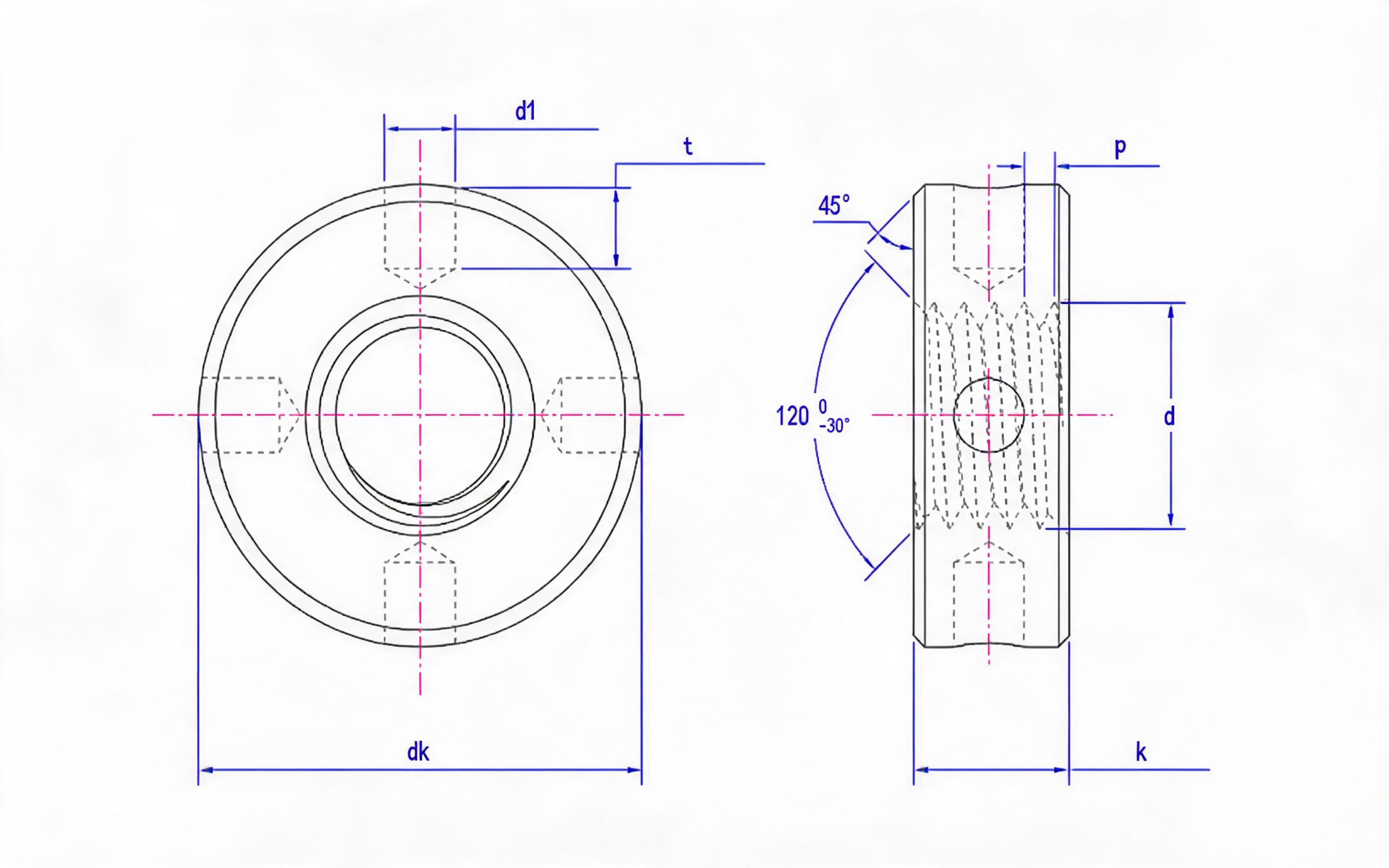 Side round nut with hole Standard Drawing