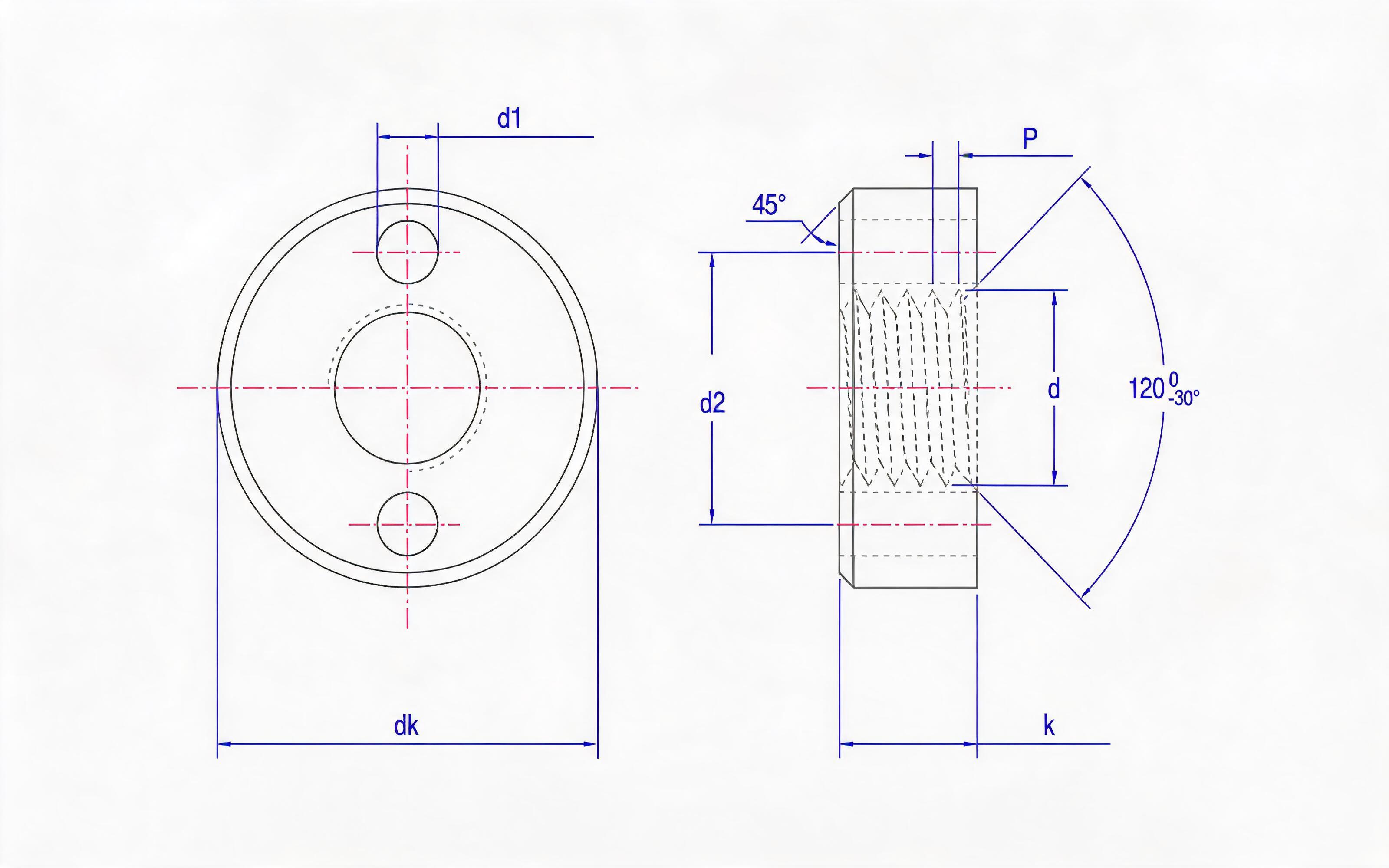 End round nut with hole (through hole) Standard Drawing