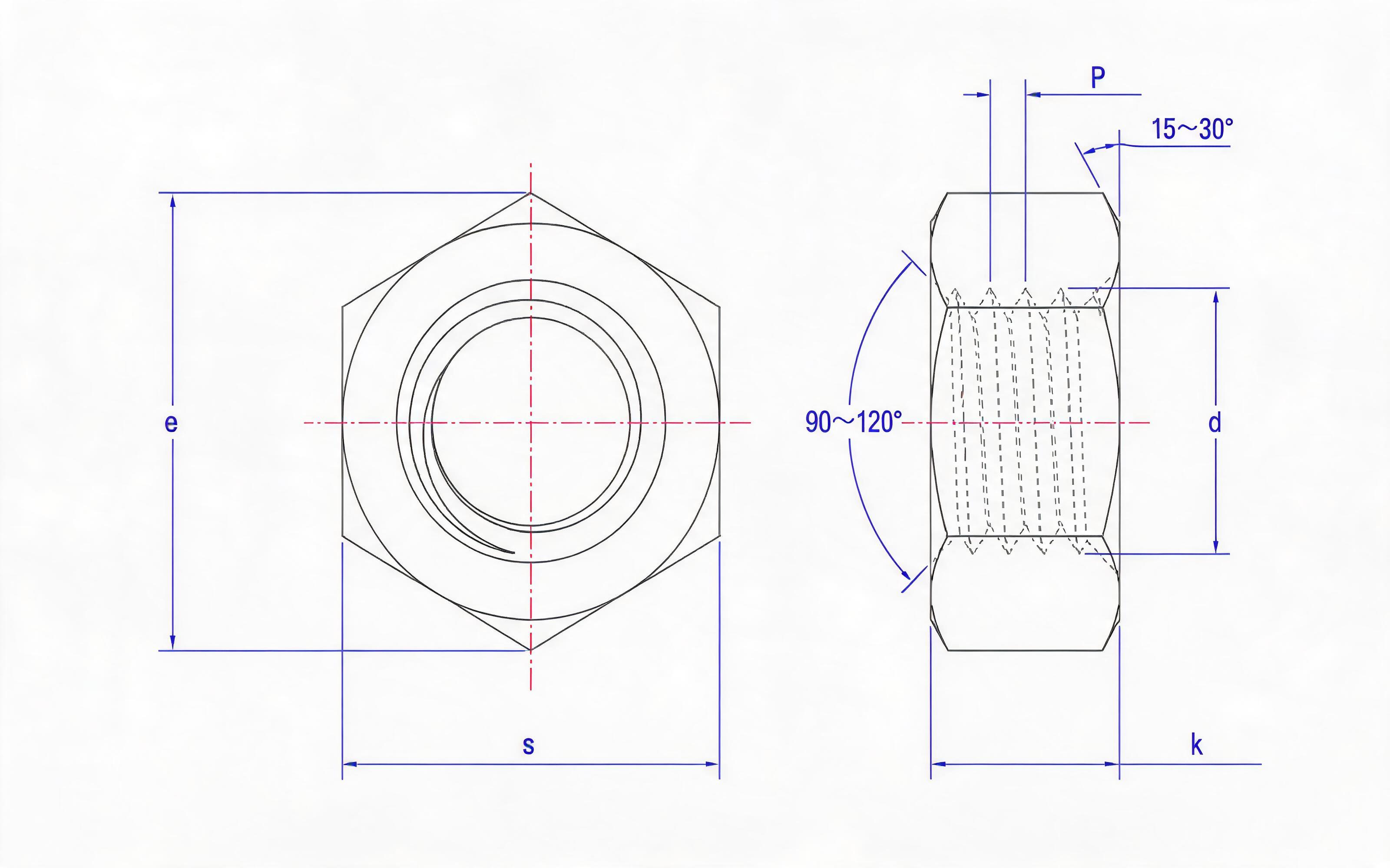 Fasteners for flanged connections of steel pipes-Part 1: Hexagon nuts, type 1 Standard Drawing