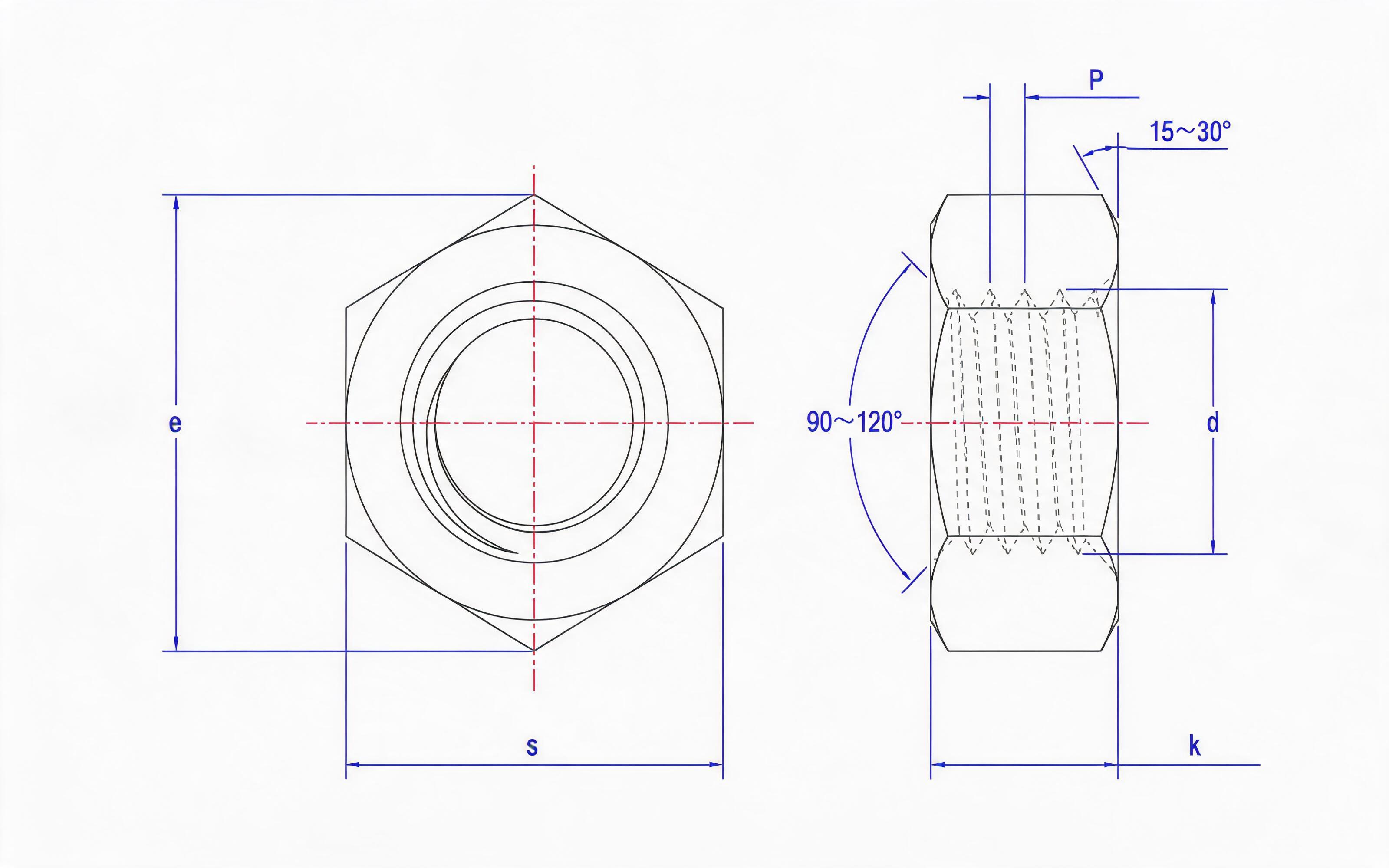 Hexagon fine thread nut type 2 Performance classes 10 and 12 Standard Drawing