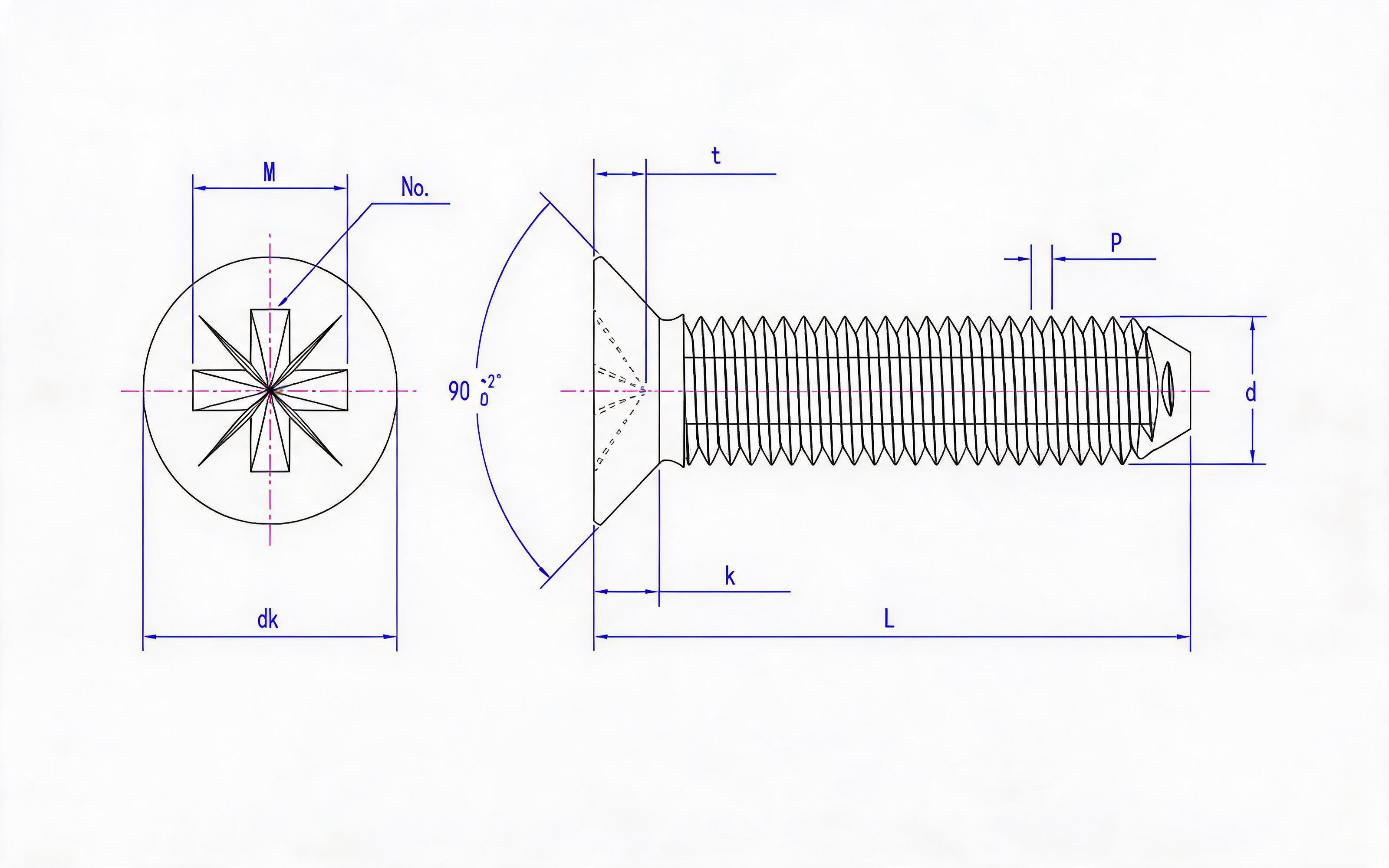 Deep Rice Grooved Countersunk Triangular Lock Screw (Type Z) Standard Drawing