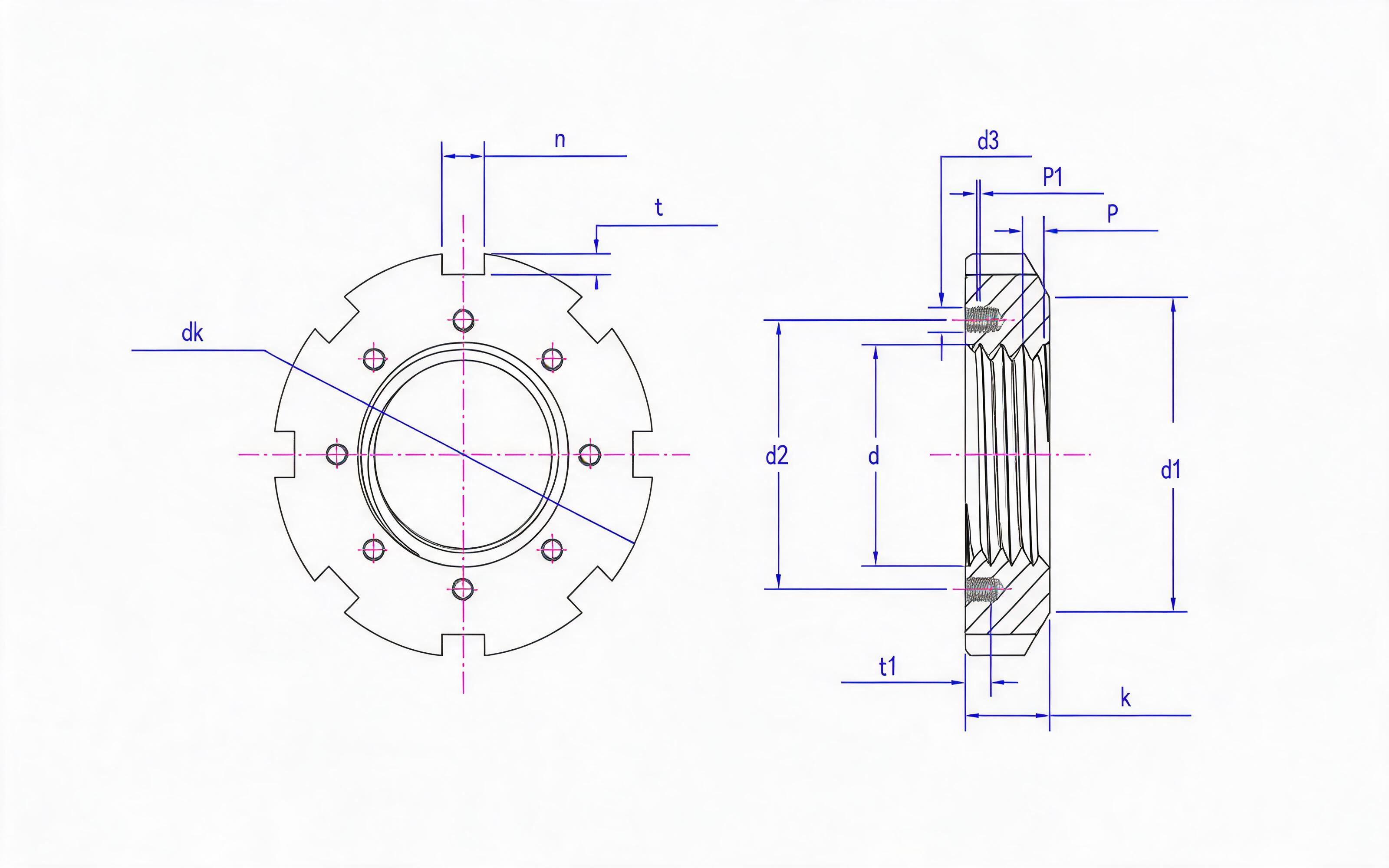 Table 5 8-groove lock nut for rolling bearing Standard Drawing