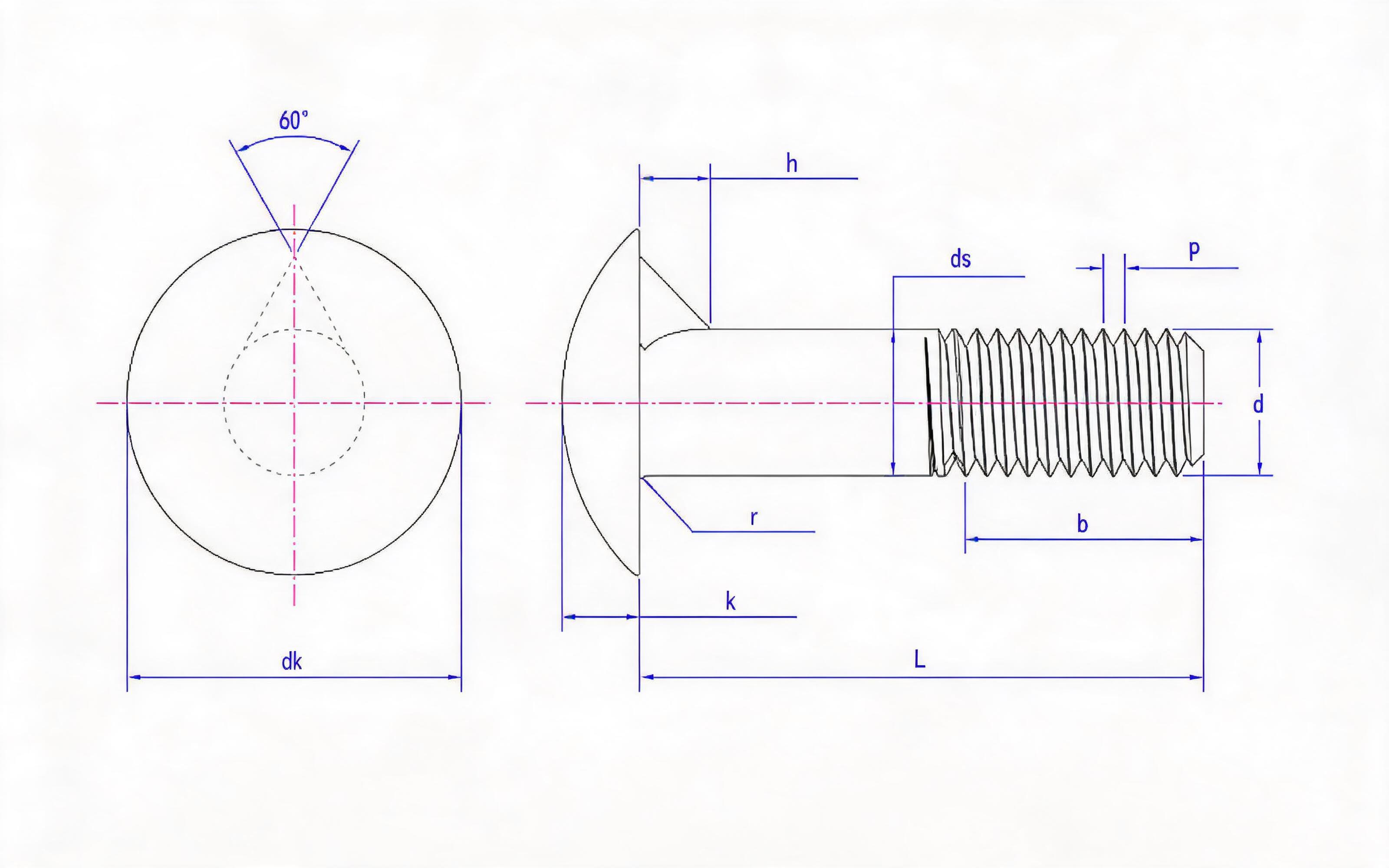 Large round head mortise bolt Standard Drawing