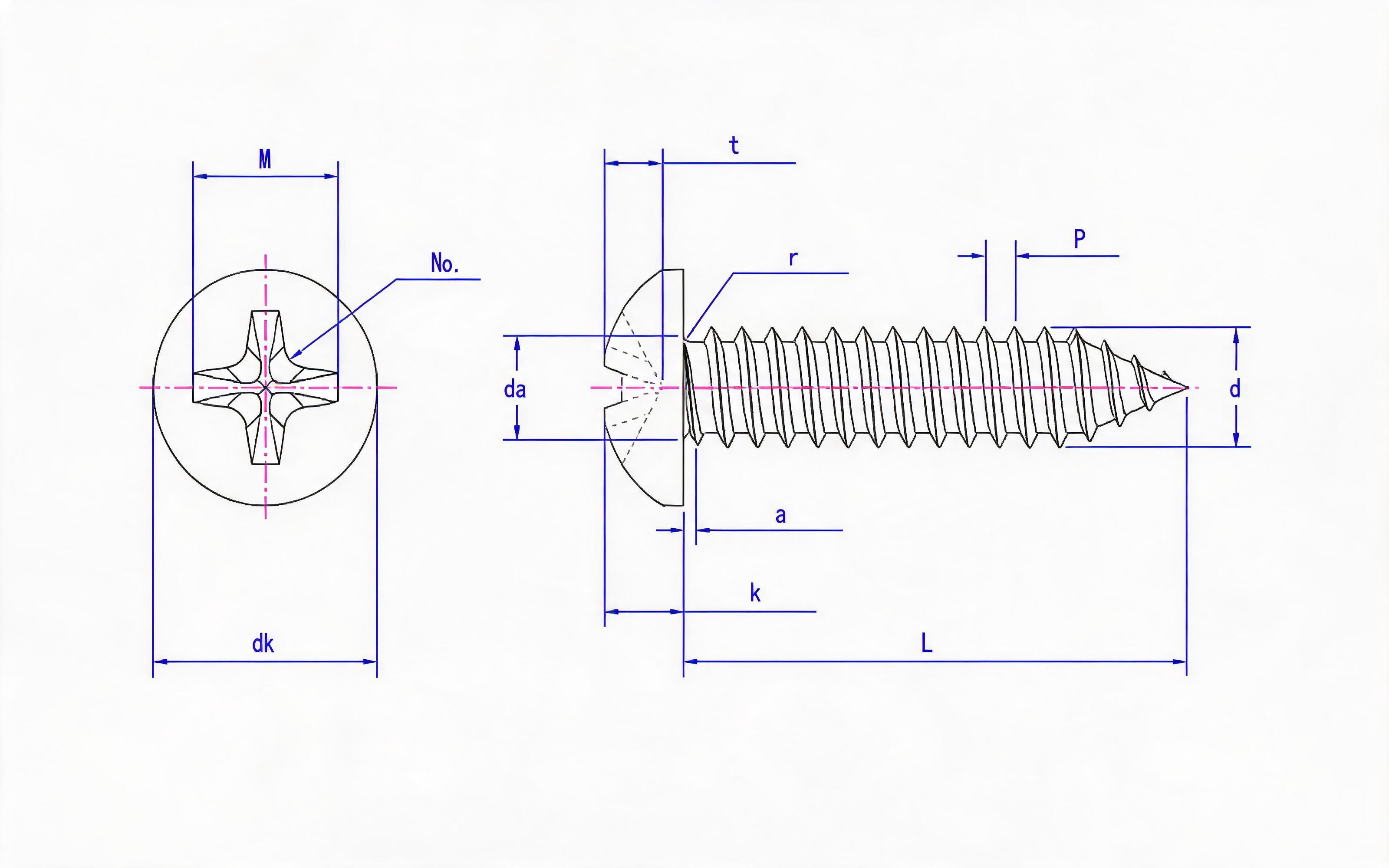 Cross recessed panhead self-tapping screw Type C Standard Drawing