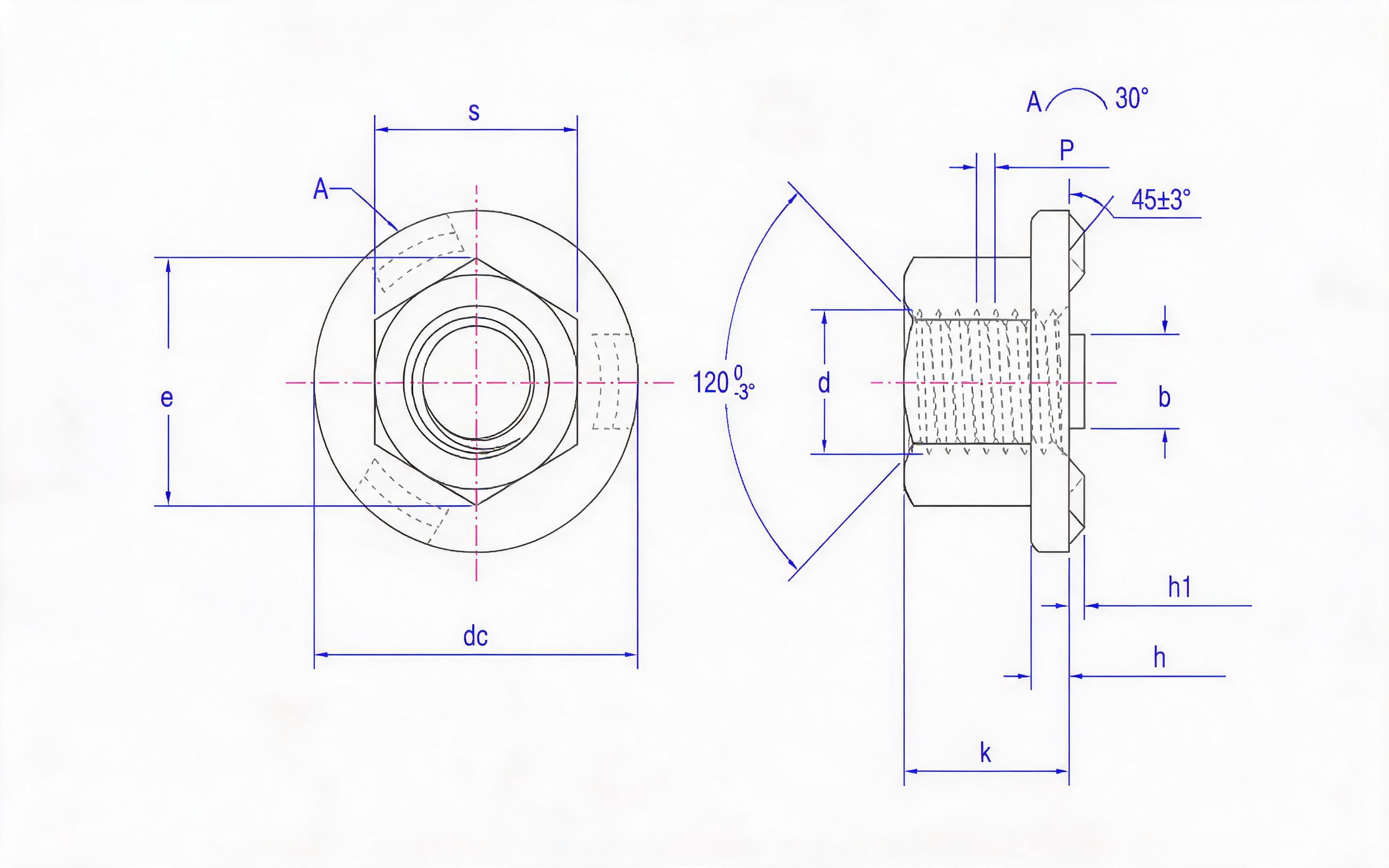 Hexagon flange welding nut Standard Drawing