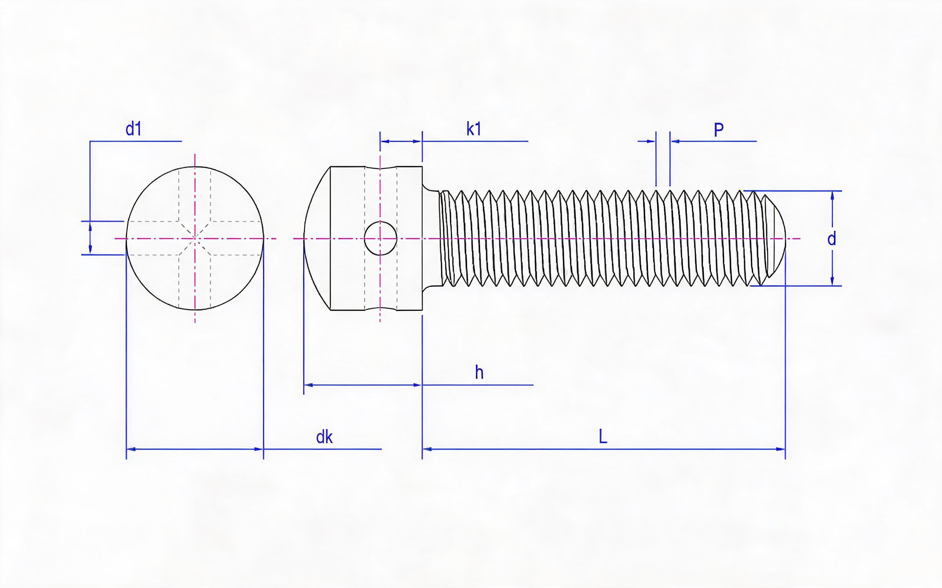 B type spherical cylindrical head screw with hole Standard Drawing