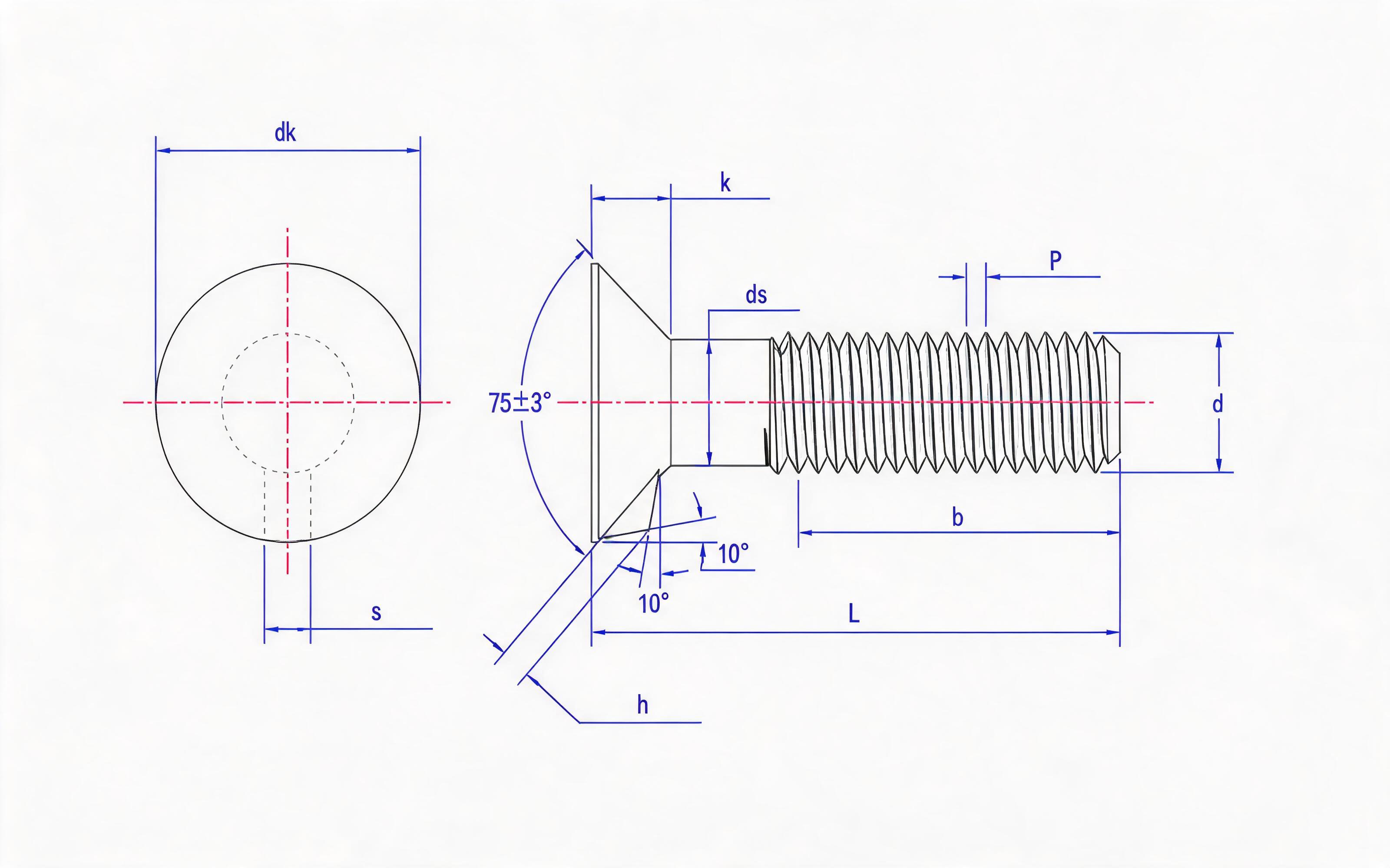 Countersunk head mortise bolt Standard Drawing