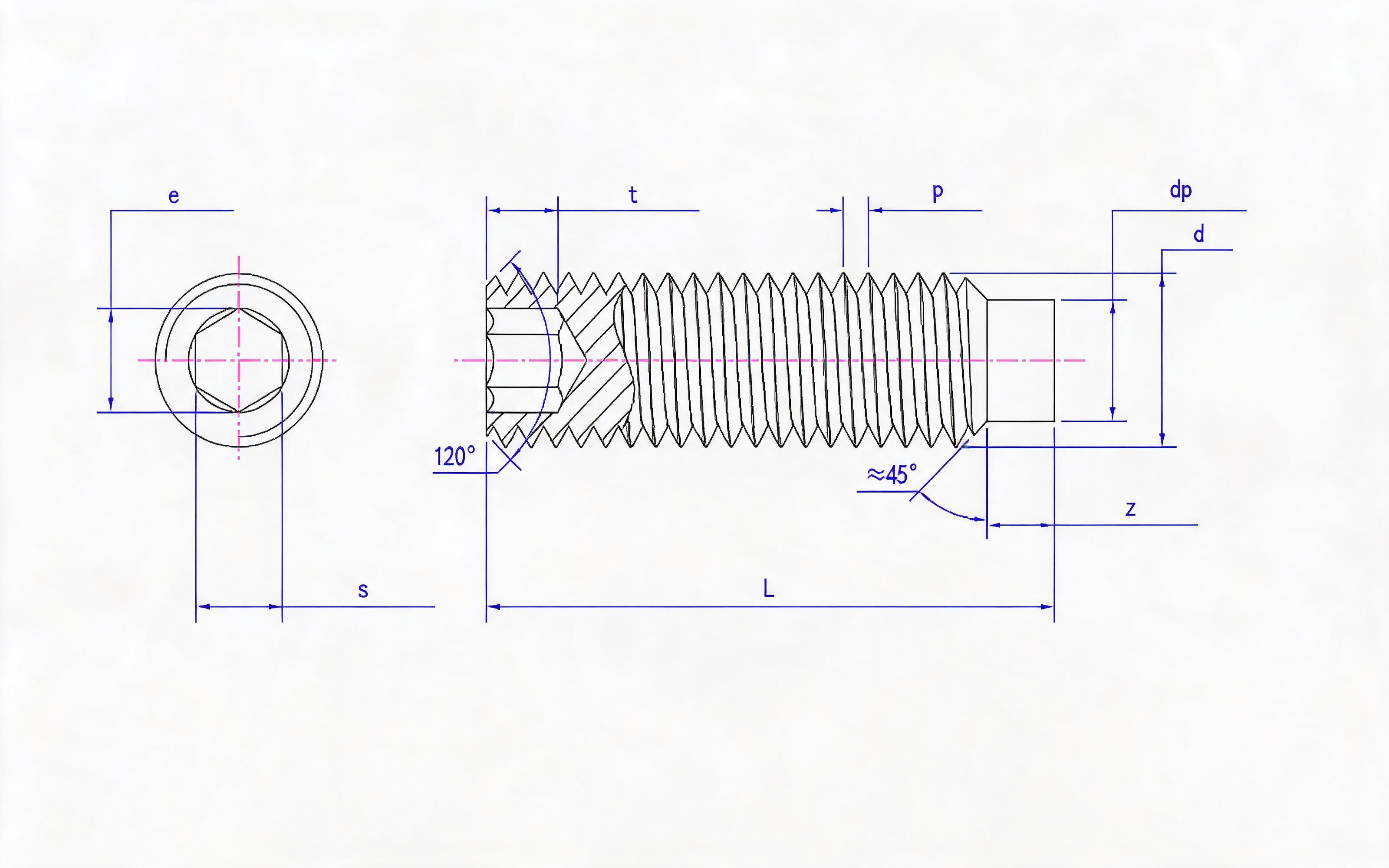 Hexagon socket set screw with cylindrical end Standard Drawing