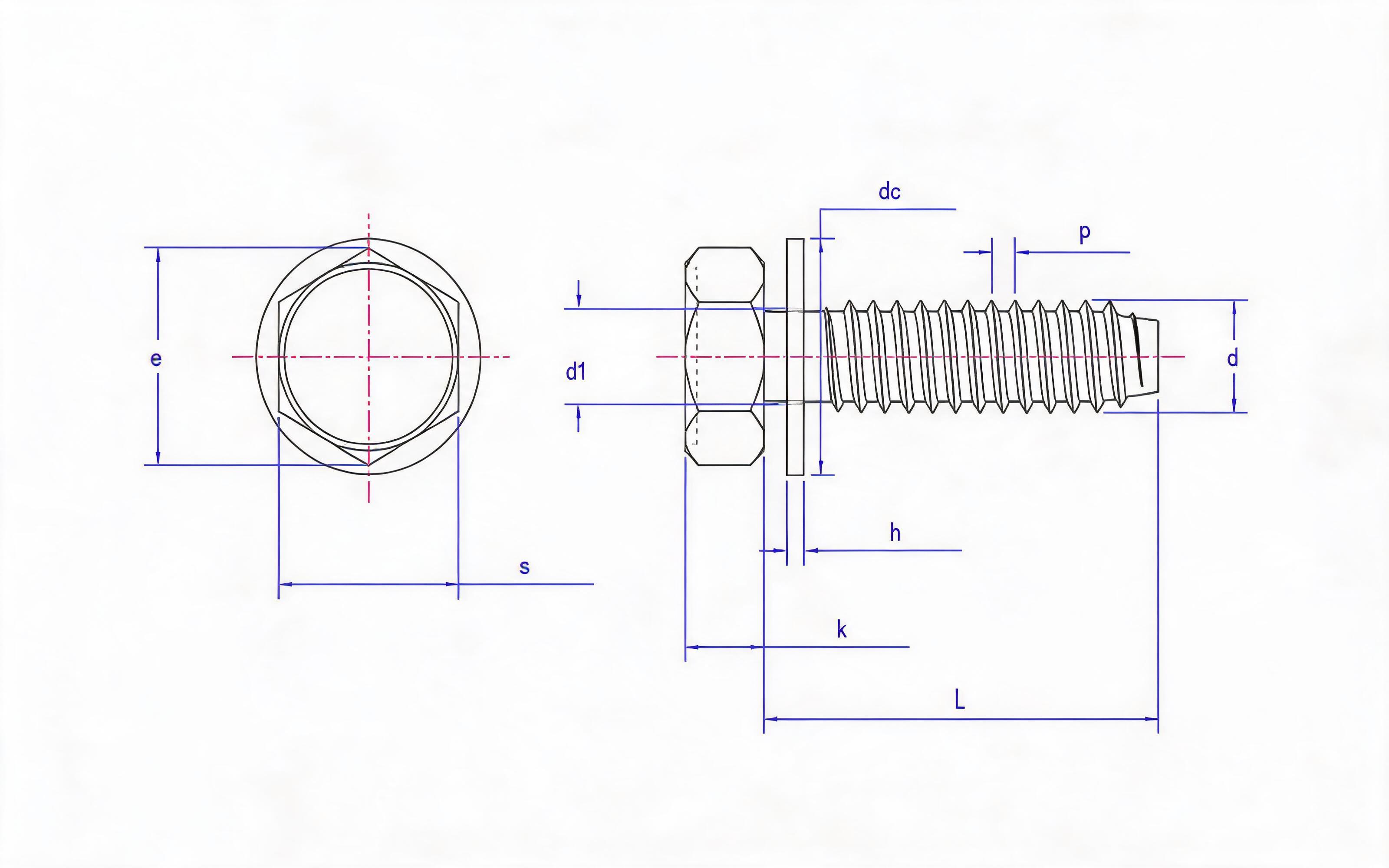Hexagon self-tapping screw and flat washer combination type F Standard Drawing
