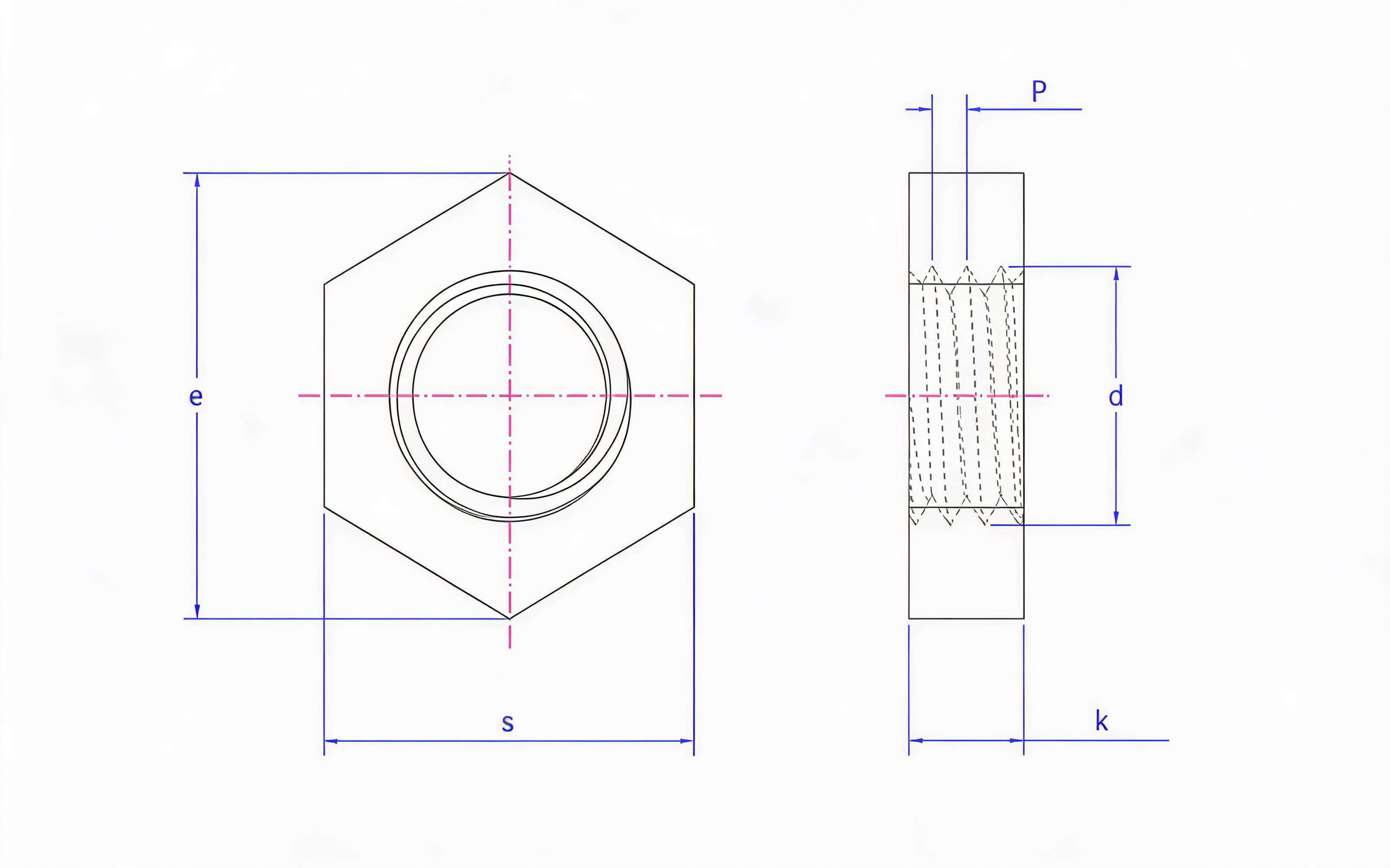 Thin hexagon nut without chamfer Standard Drawing