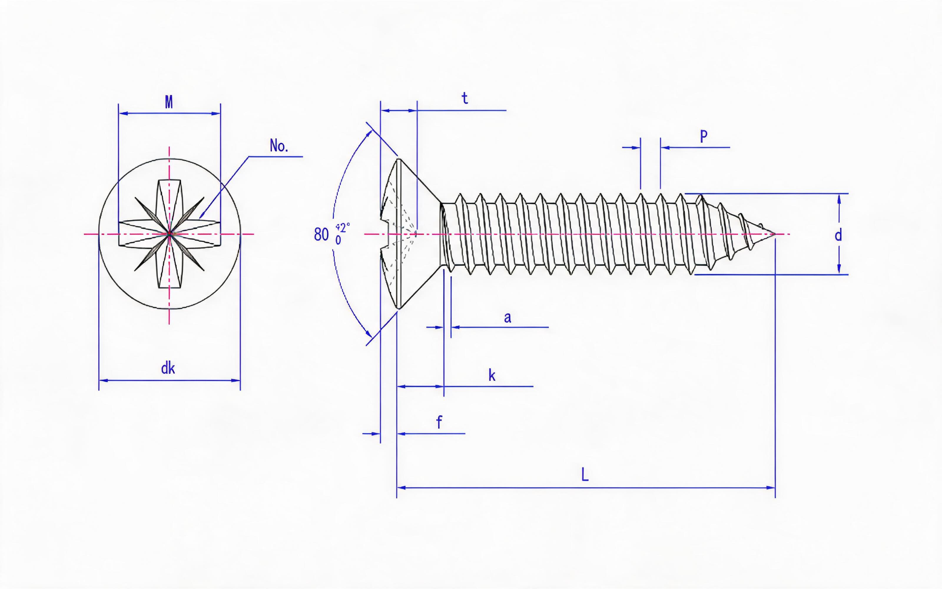 Type C countersunk head self-tapping screw with herringbone groove Standard Drawing