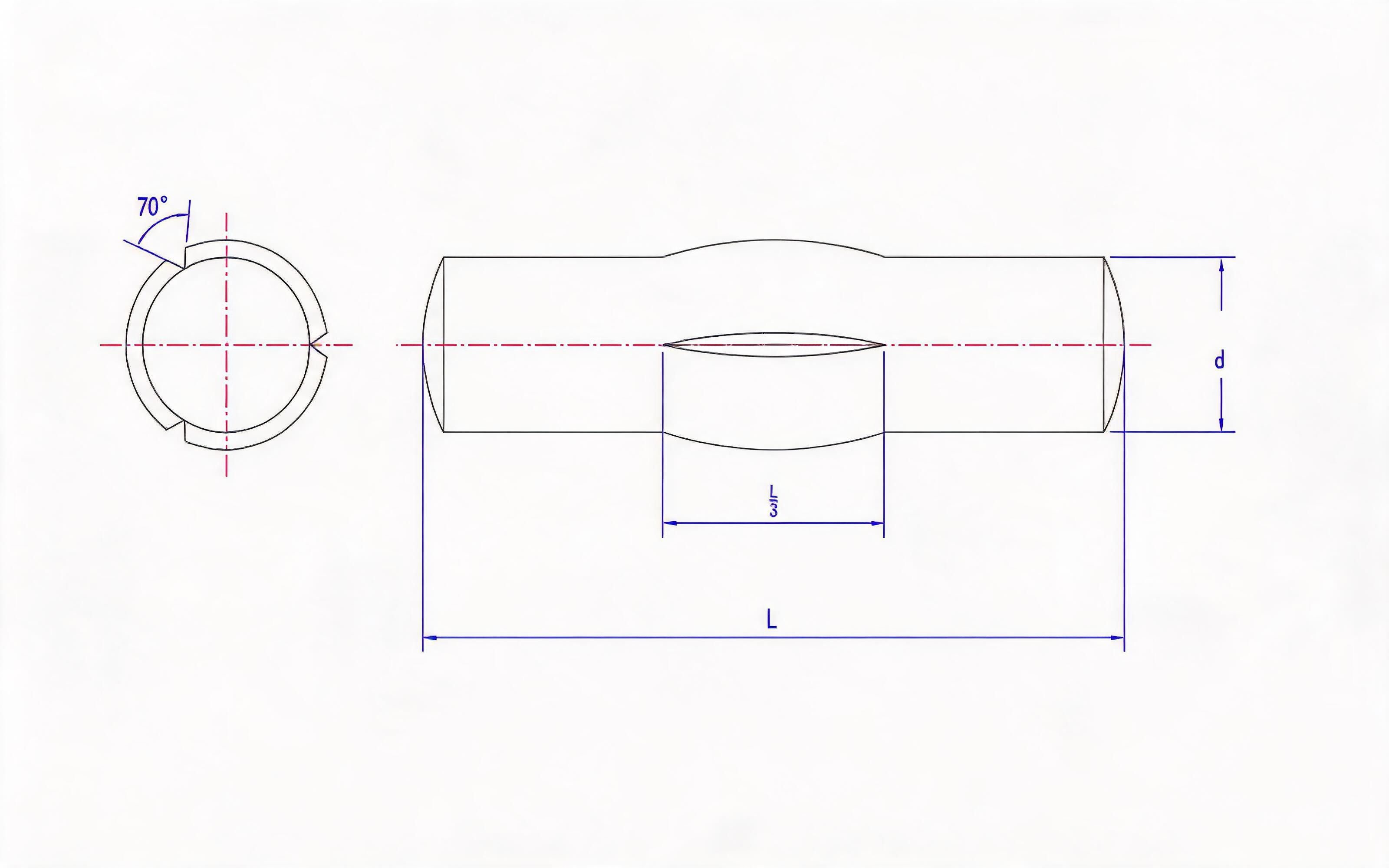 The length of the slot in the middle of the slot pin is 1_3 full length Standard Drawing