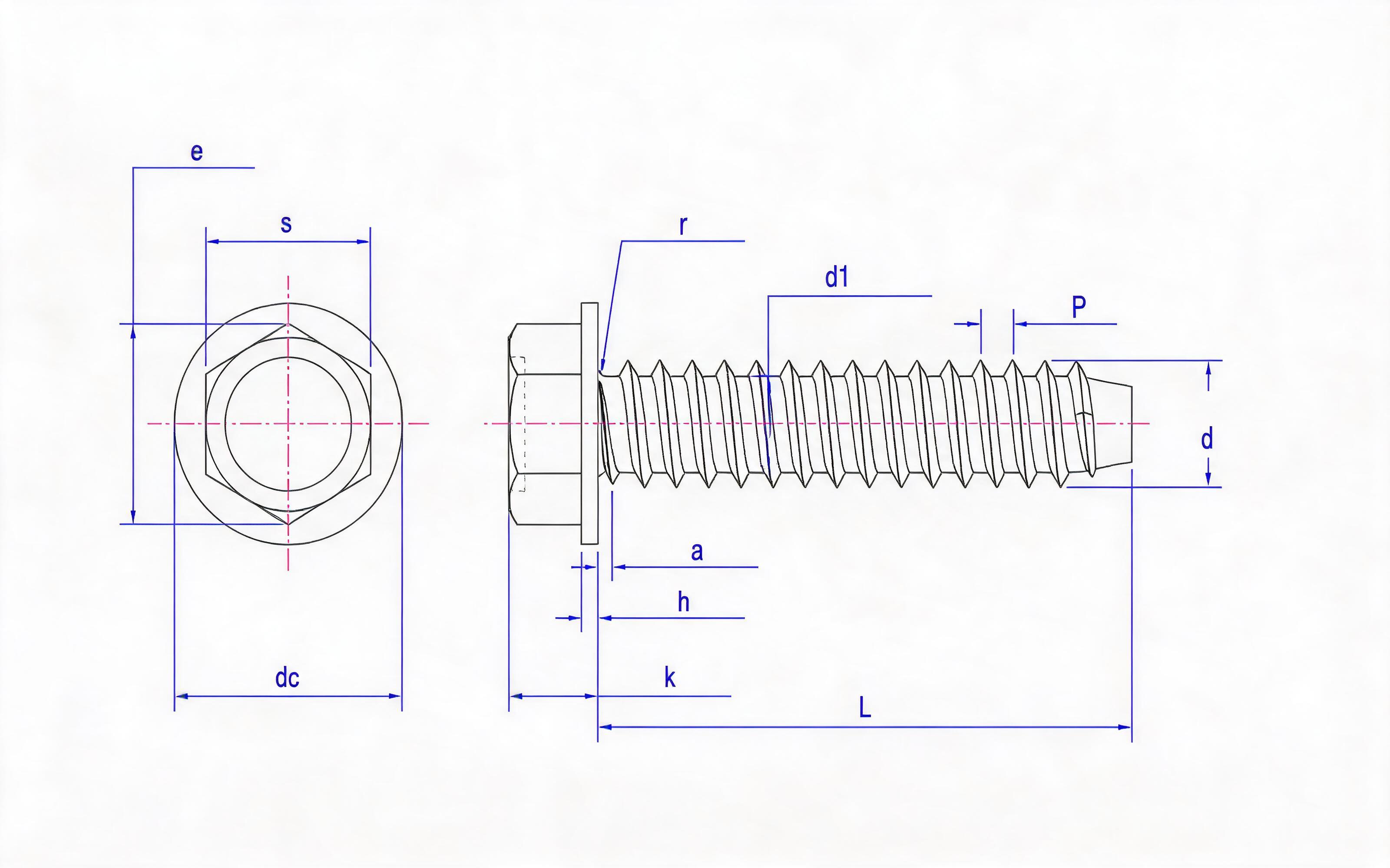 Hexagon head self-tapping screw type F Standard Drawing