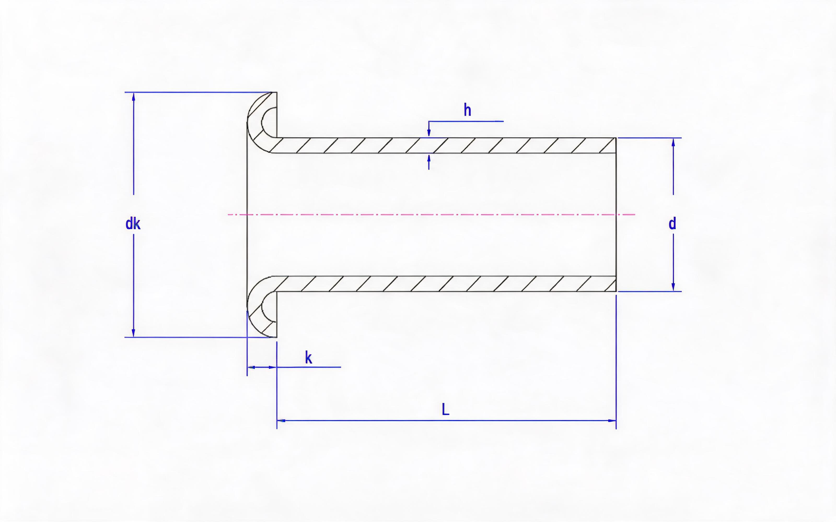 Type B tubular rivet (0.75mm wall thickness) Standard Drawing