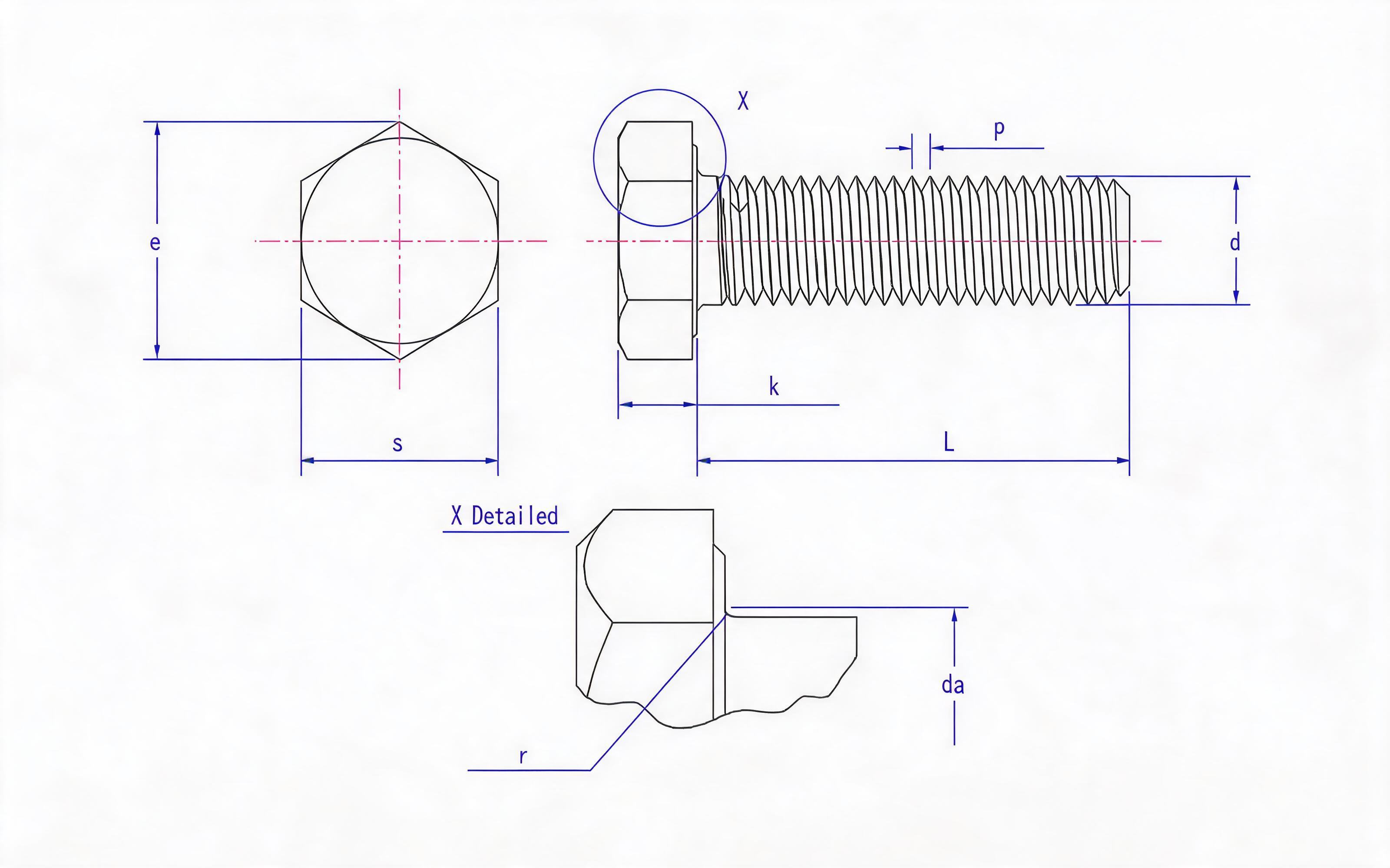 Hexagon head bolt Standard Drawing