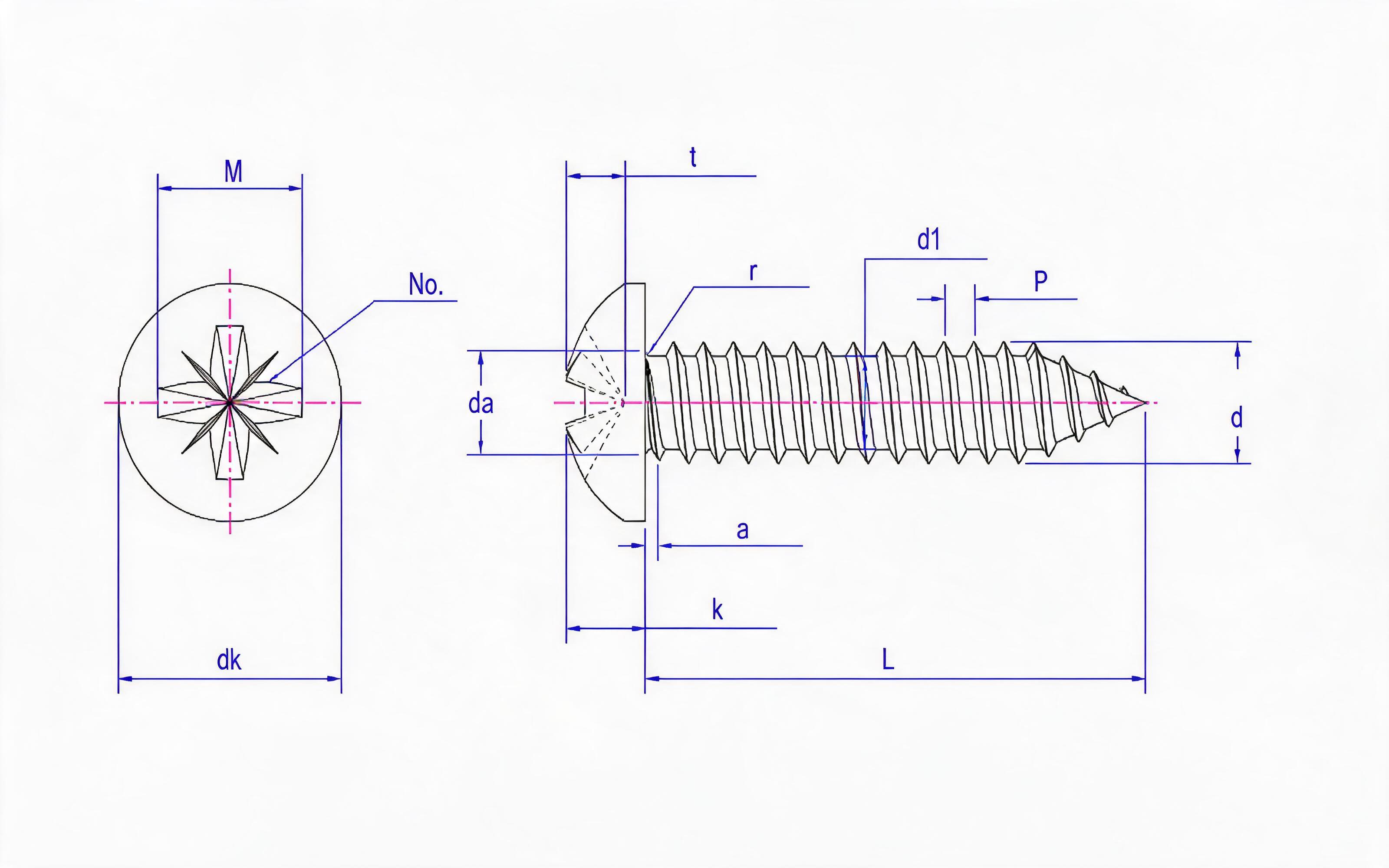 Type C panhead self-tapping screw with herringbone groove Standard Drawing