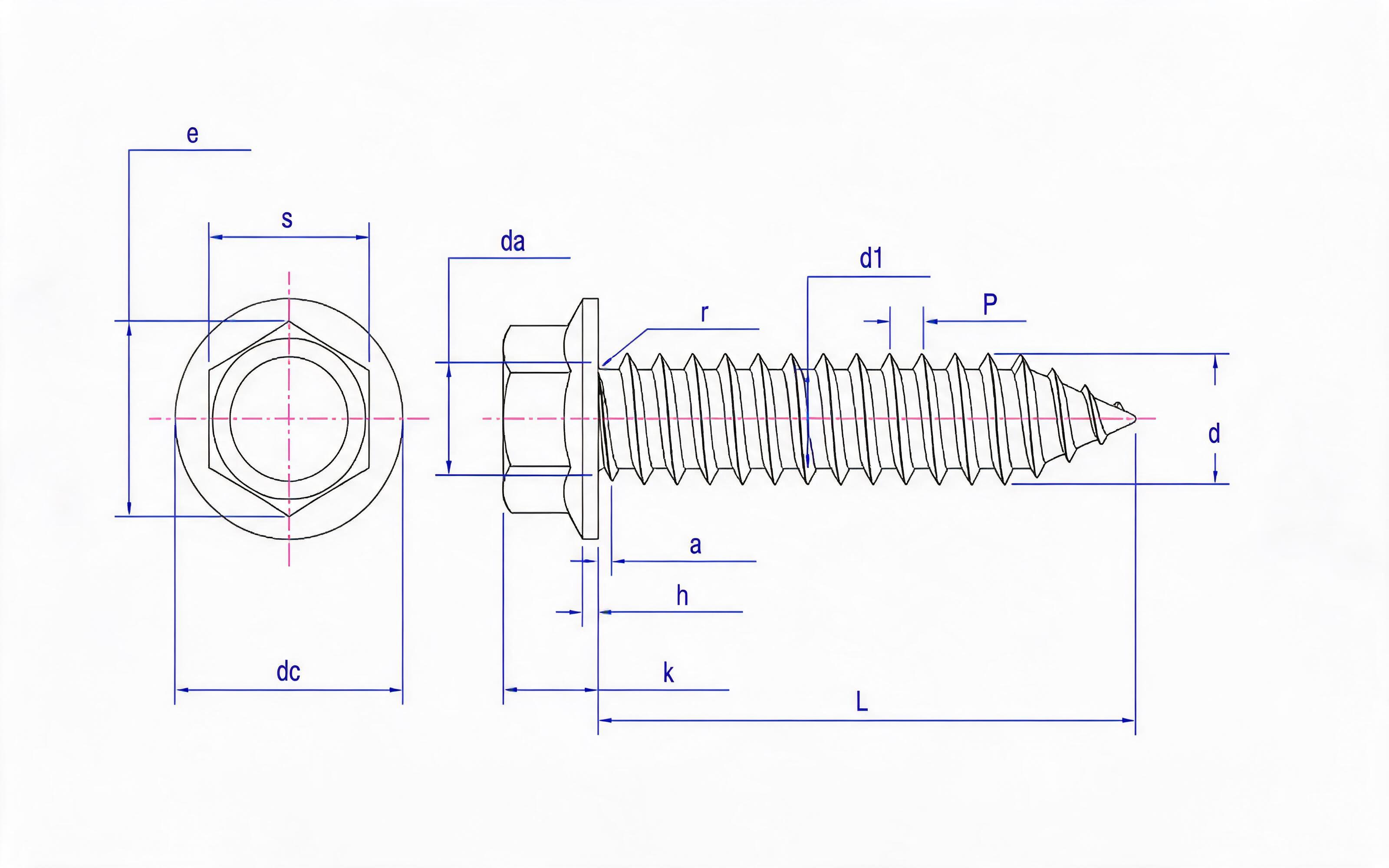 Hexagon flange self-tapping screw R type Standard Drawing