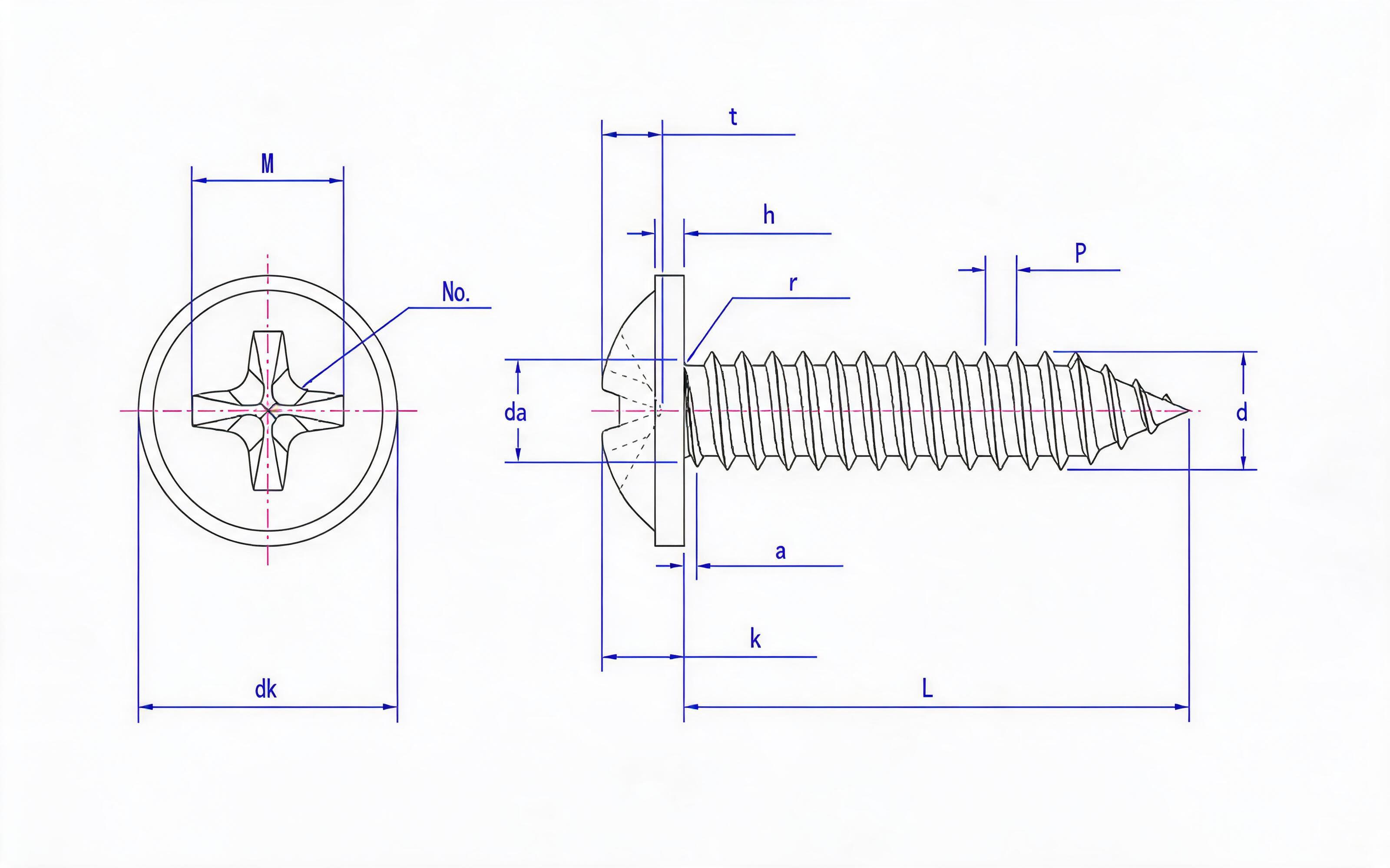 Cross recessed round head flange self-tapping screw Type C Standard Drawing