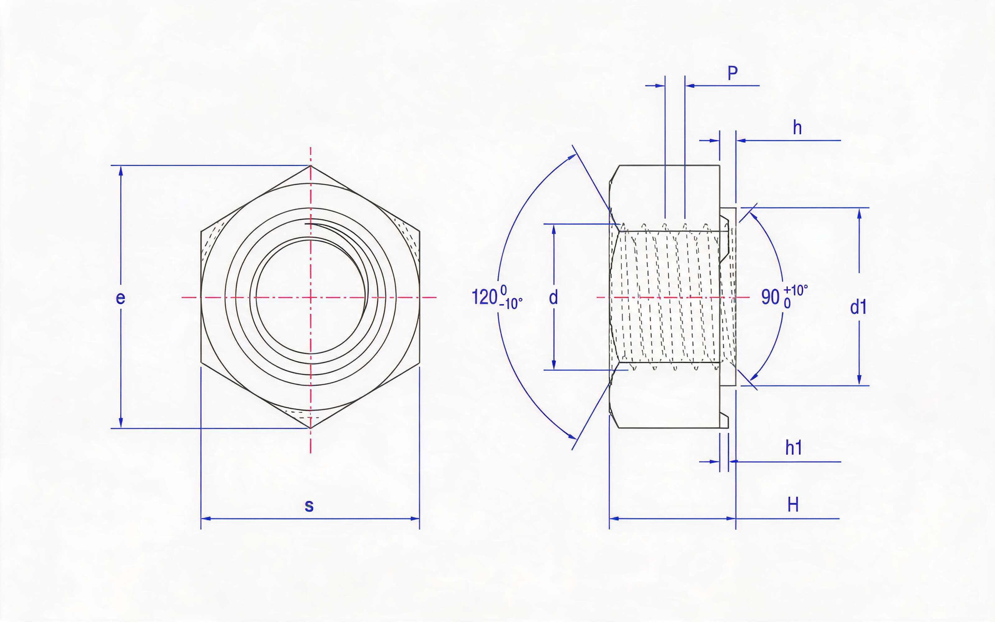 Hexagon welding nut with unified thread Standard Drawing