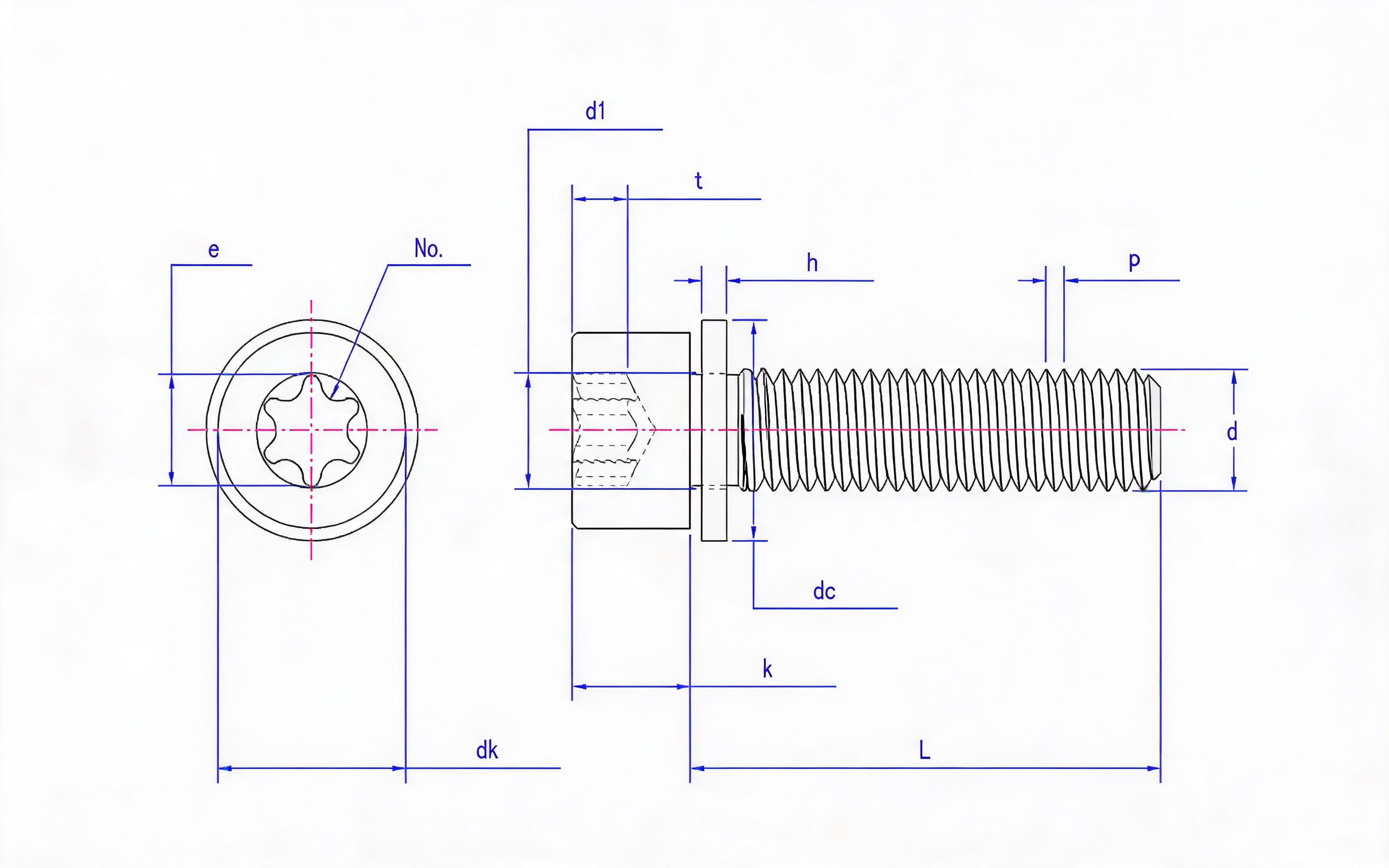 Combination of hexagon socket cheese head screw and small flat washer (ISO 14579) Standard Drawing