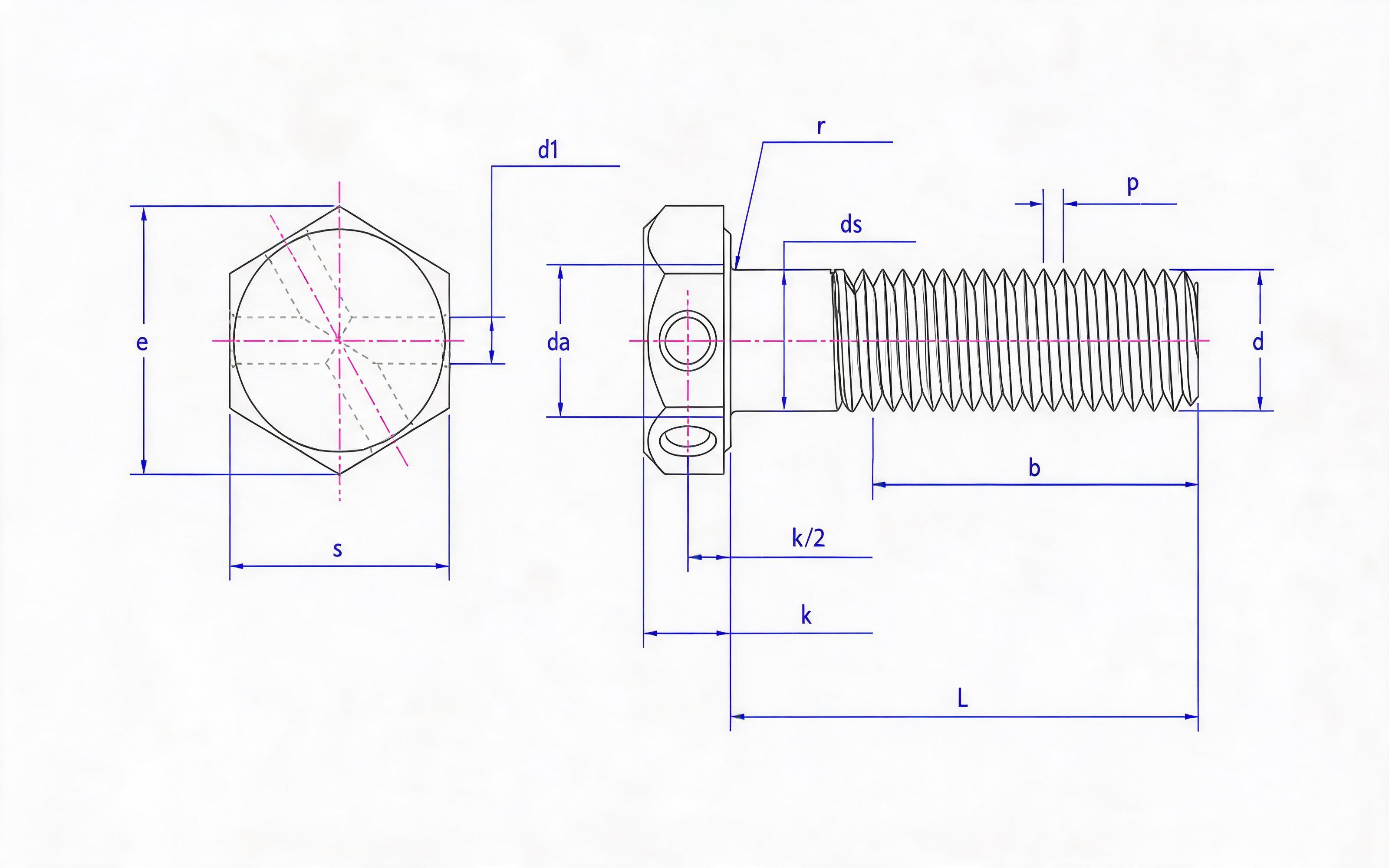 Fine thread hexagon head bolt with hole Standard Drawing
