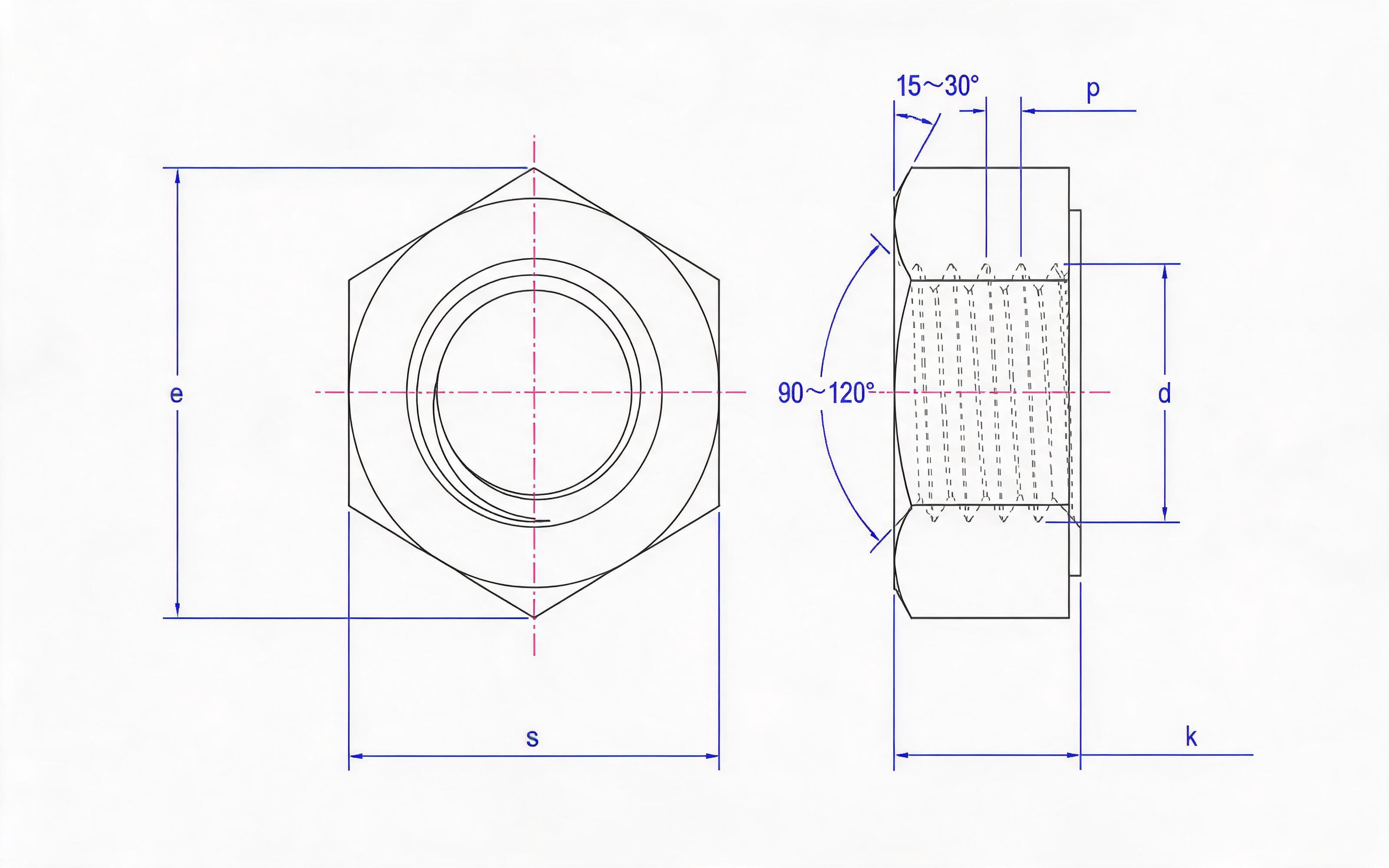 Type 2 single chamfered hexagon nut Standard Drawing