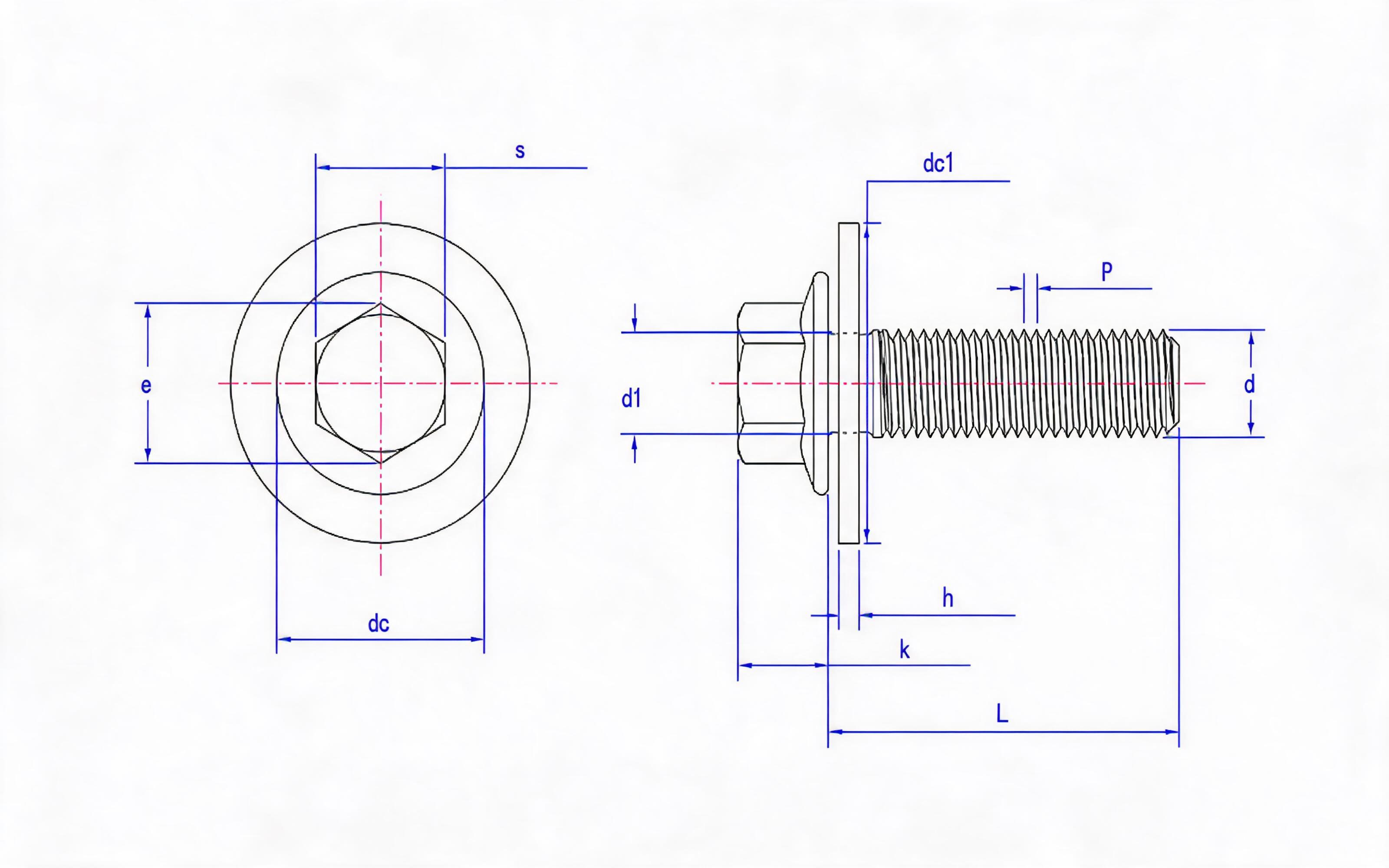 Hexagon flange bolt (type F) and large flat washer combination Standard Drawing
