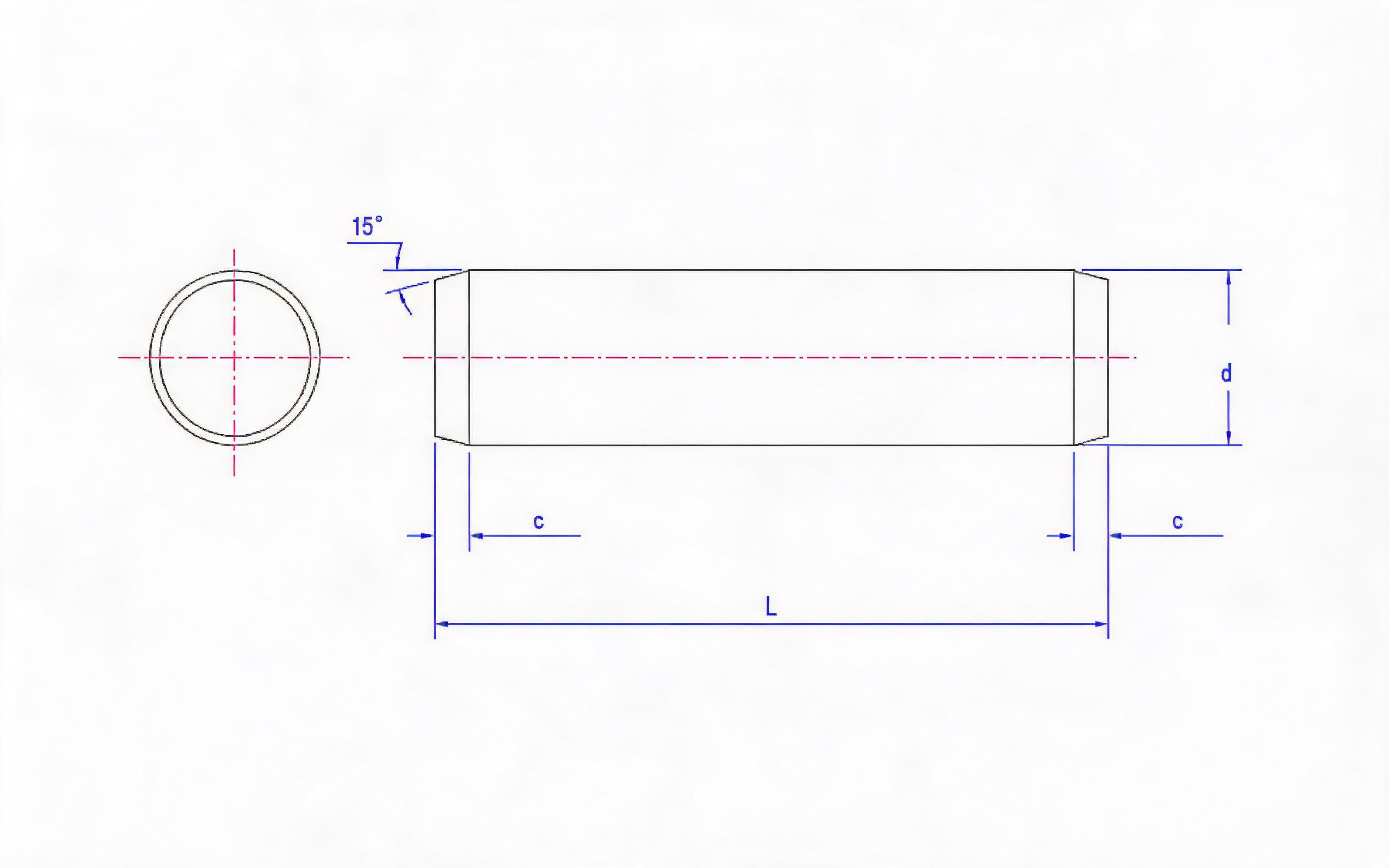 Cylindrical Pin, Unhardened Steel and Austenitic Stainless Steel (d m6) Standard Drawing
