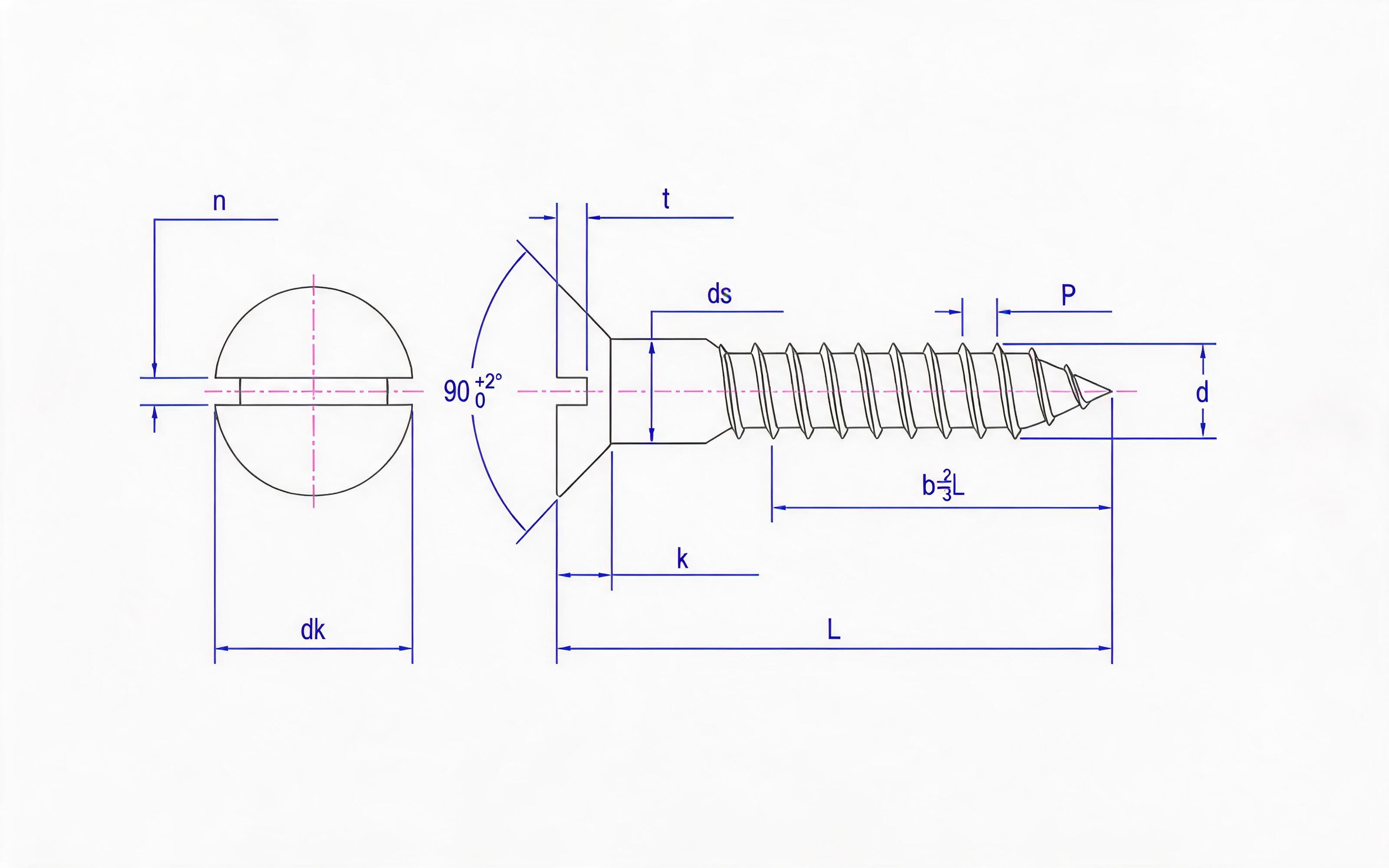 SLOTTED COUNTERSUNK HEAD WOOD SCREW Standard Drawing