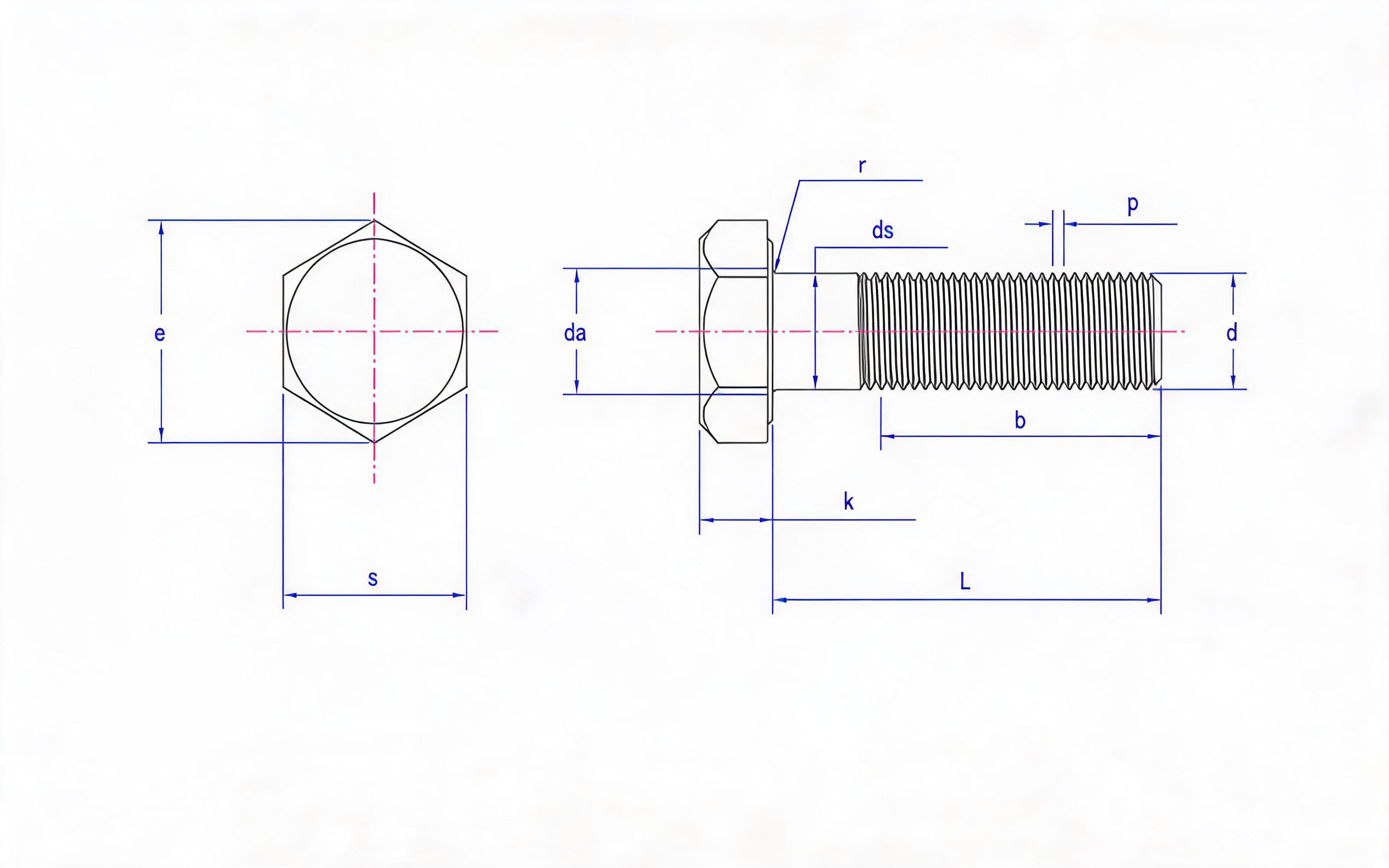 Fine thread hexagon bolt Standard Drawing