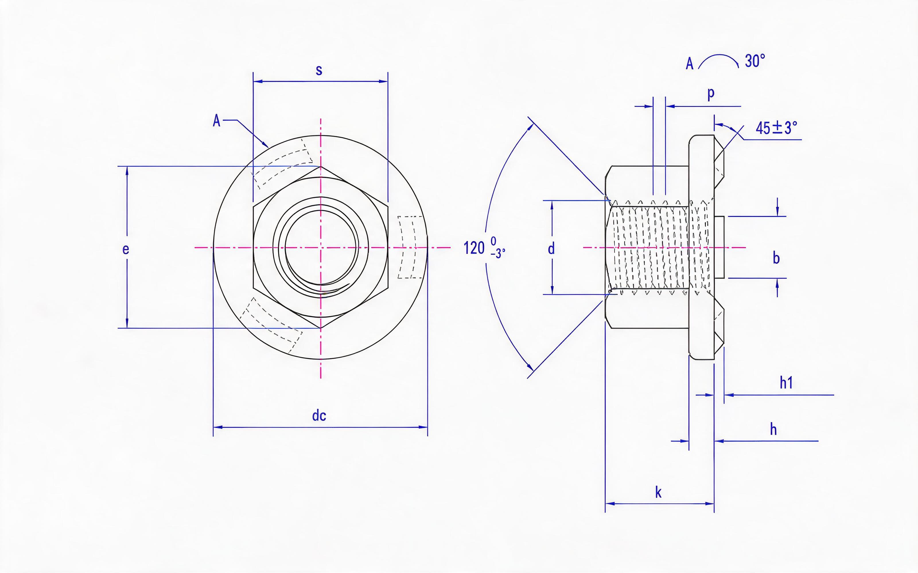 Welded hexagon flange nut Standard Drawing