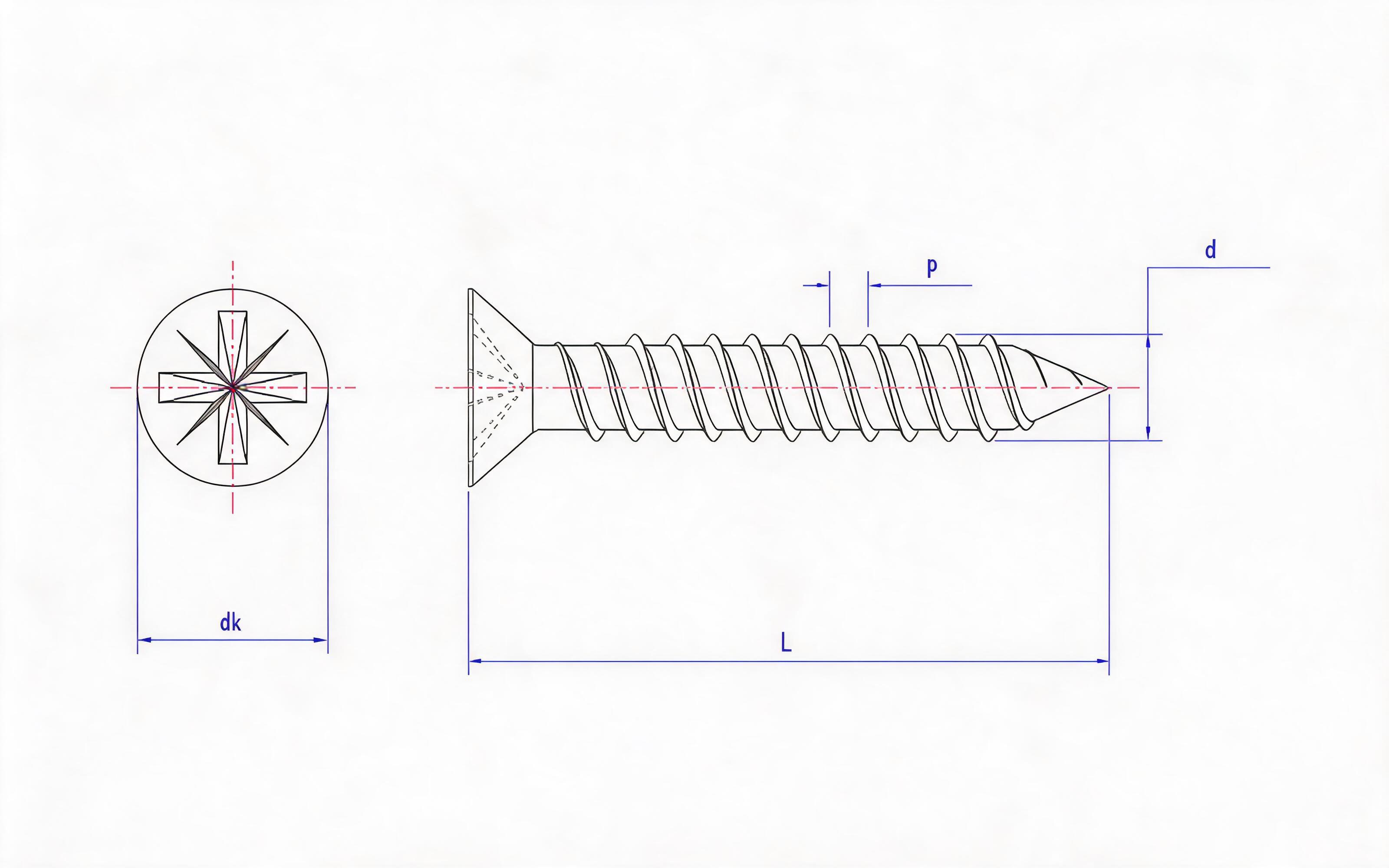 SN type rice groove countersunk head double-thread dry wall nail Standard Drawing