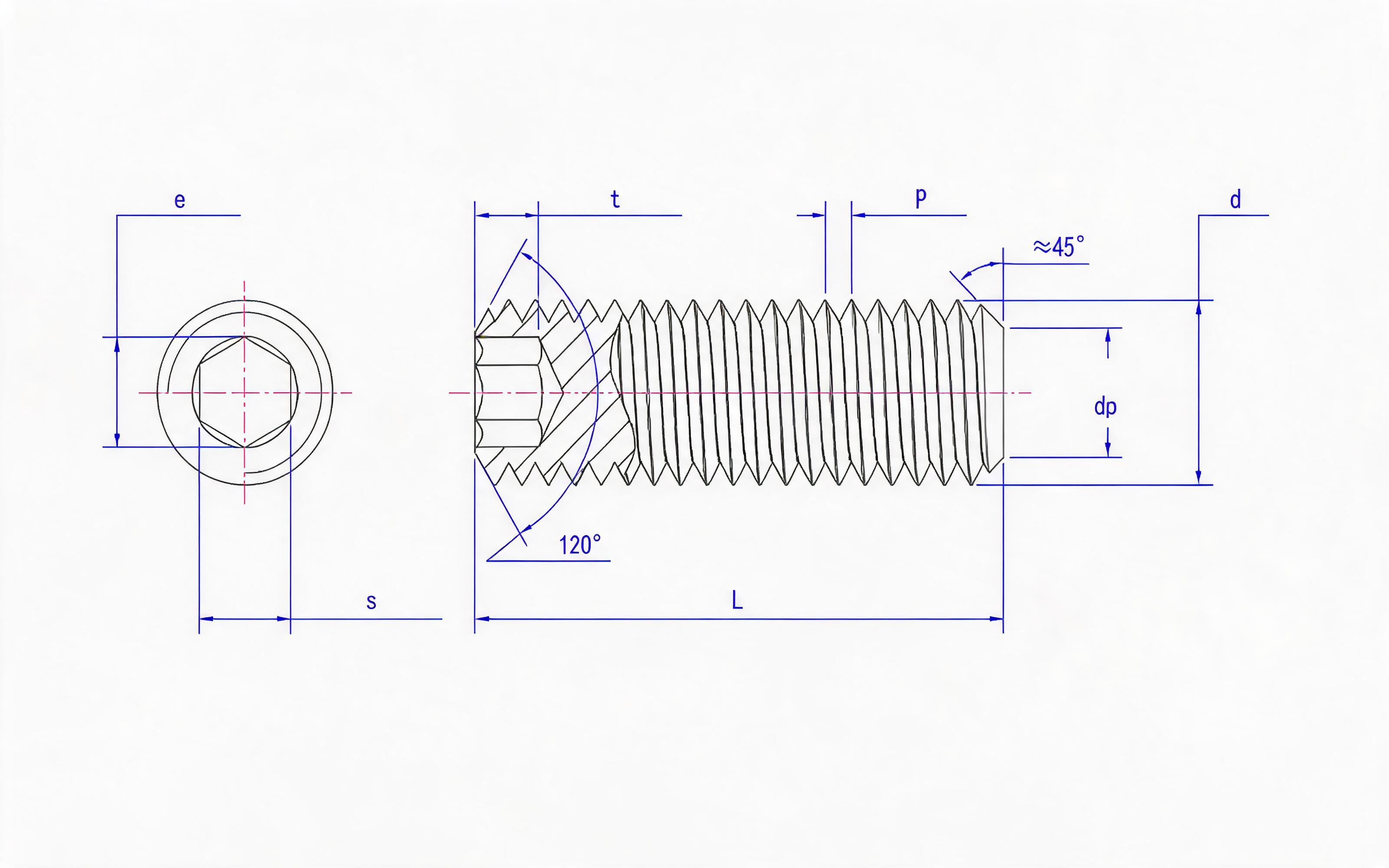 Hexagon flat end set screw Standard Drawing