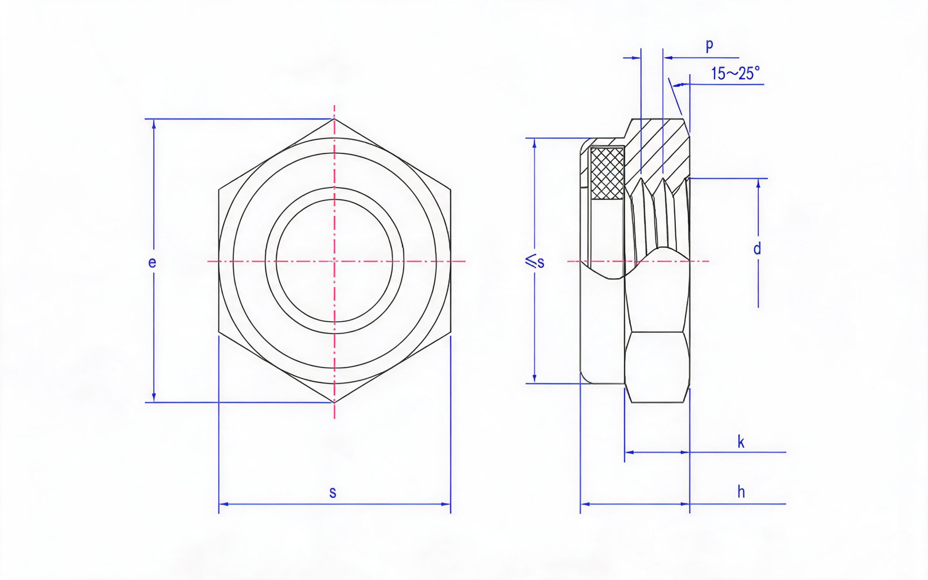 NONMETALLIC INSERT HEXAGON LOCK THIN NUT Standard Drawing