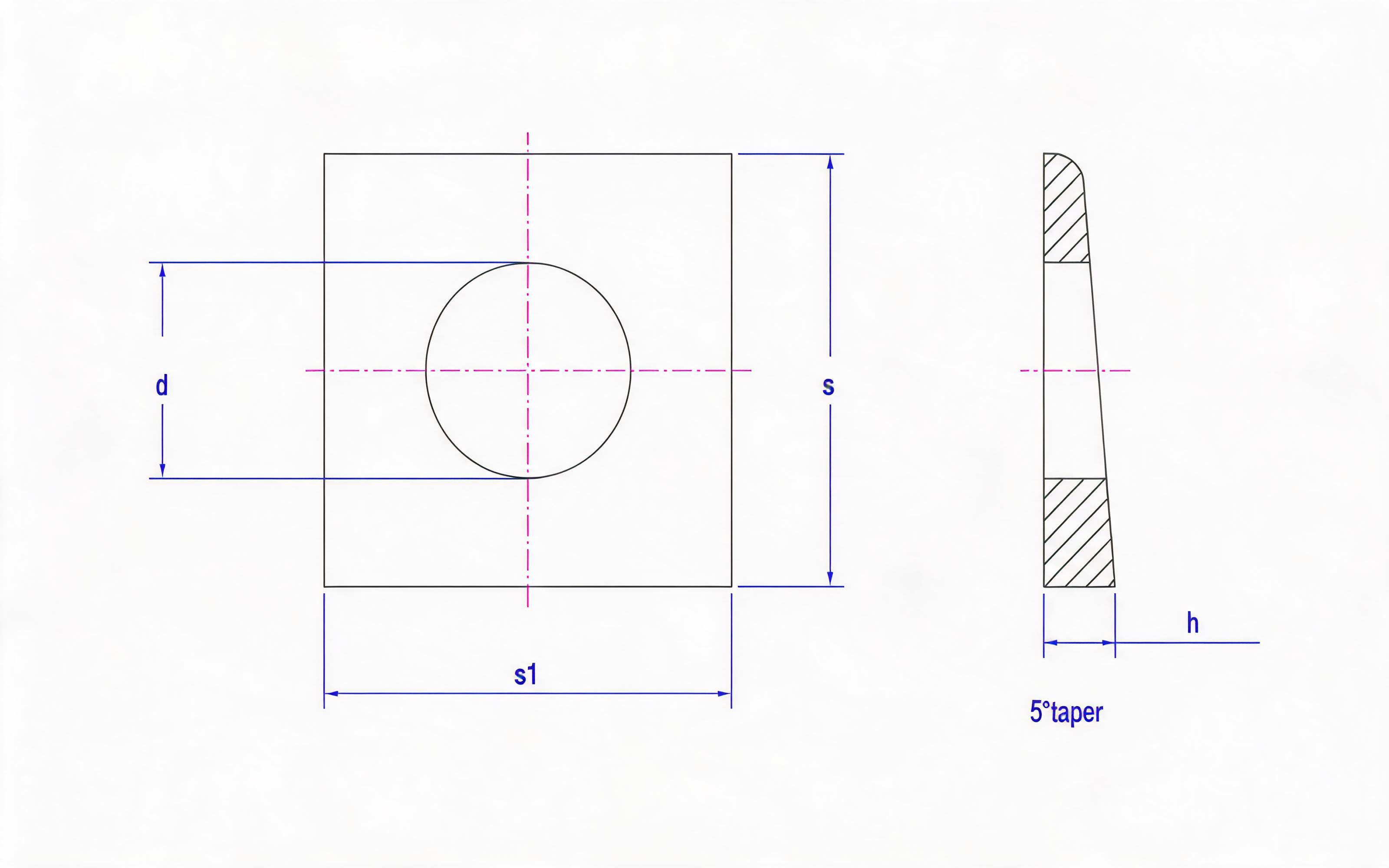 Square taper washer Standard Drawing
